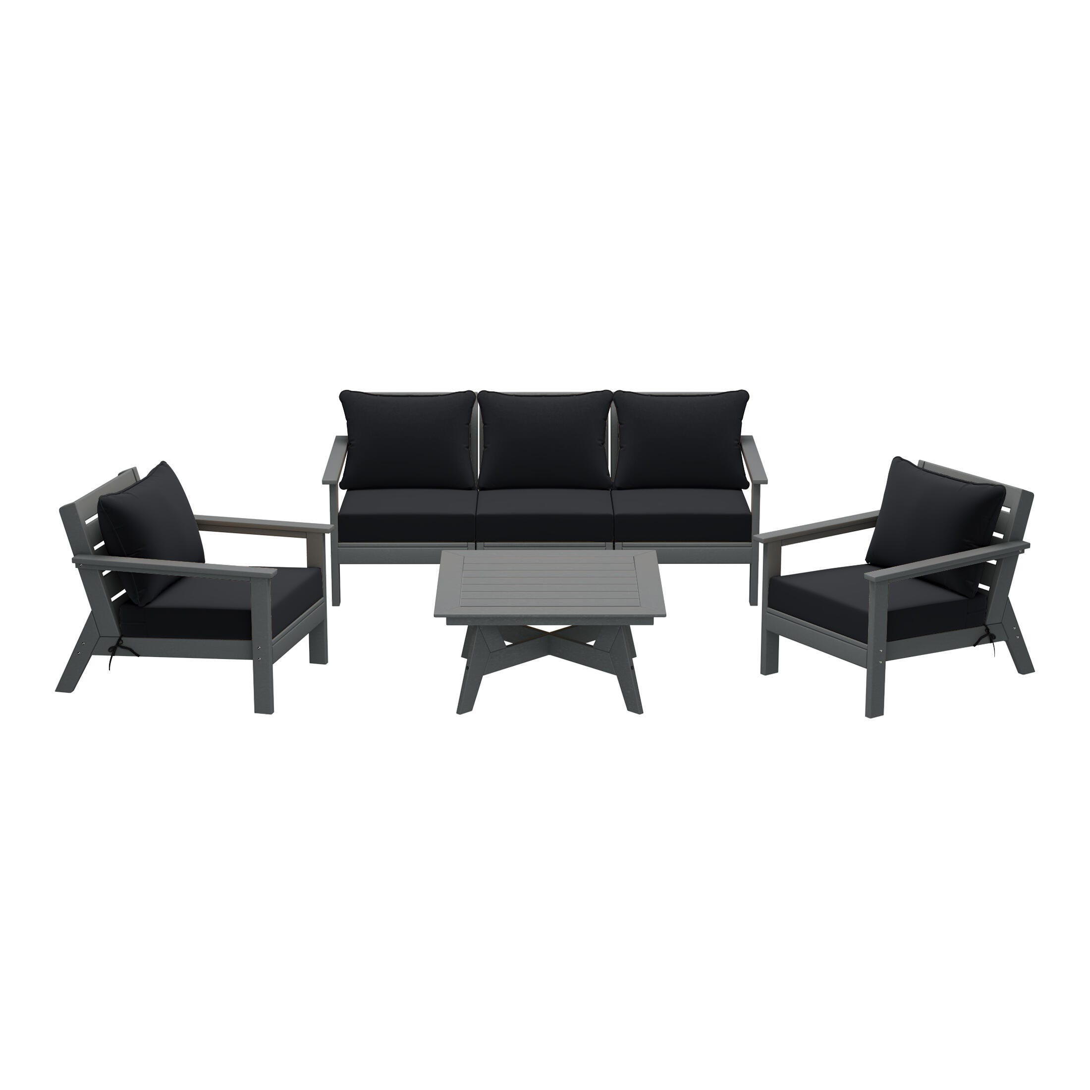 Westin Furniture Birchwood Solid Outdoor Sofa and 2 Chairs with Coffee Table, Black, large
