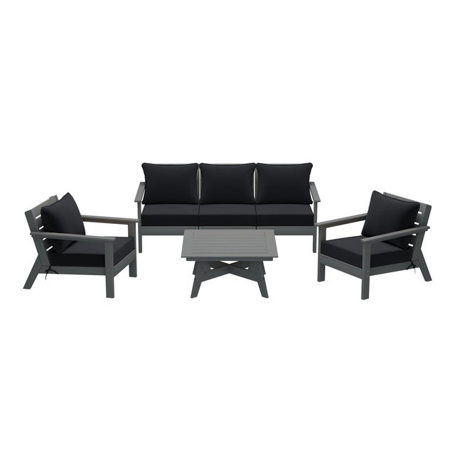 Westin Furniture Birchwood Solid Outdoor Sofa and 2 Chairs with Coffee Table, Black