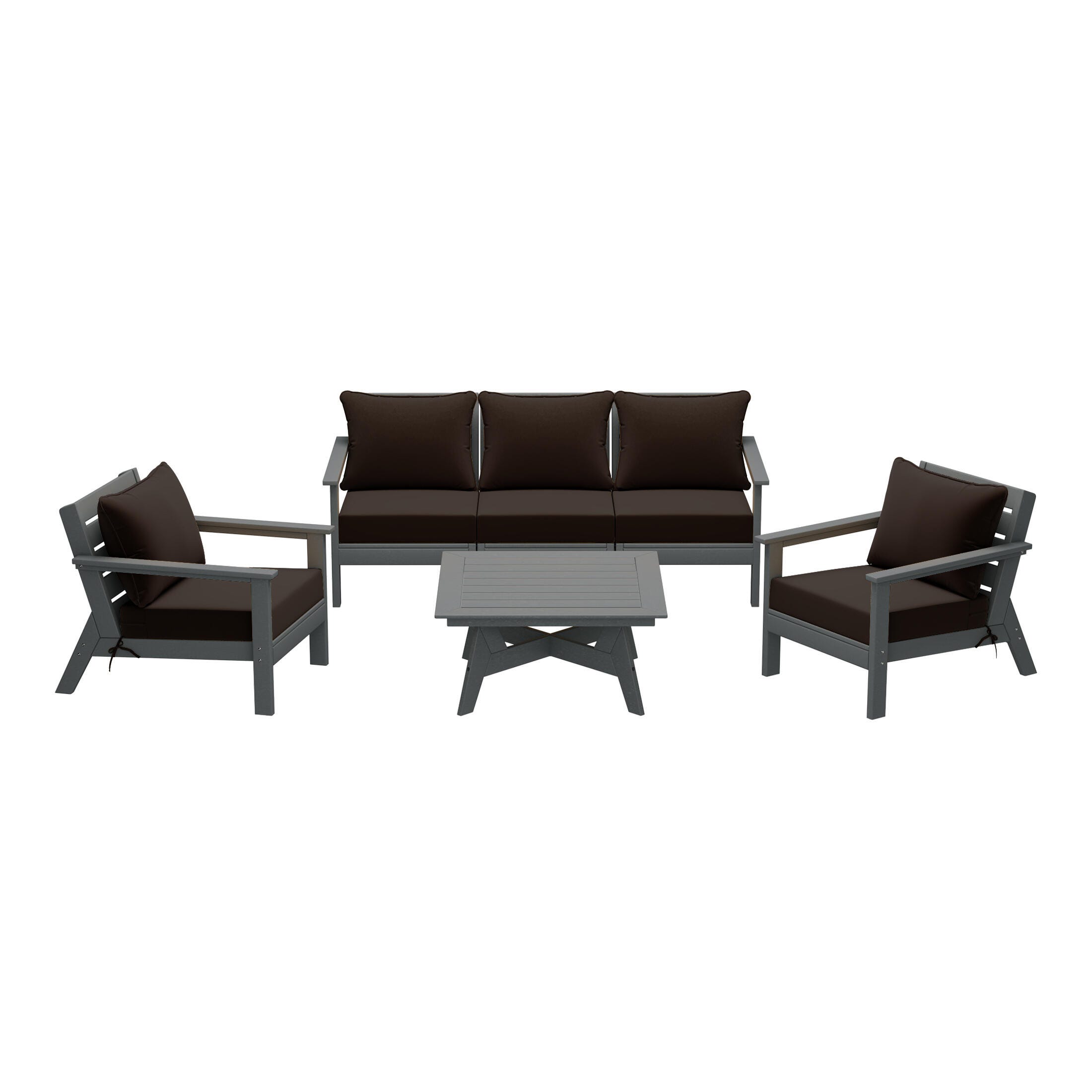 Westin Furniture Birchwood Solid Outdoor Sofa and 2 Chairs with Coffee Table, Brown, large
