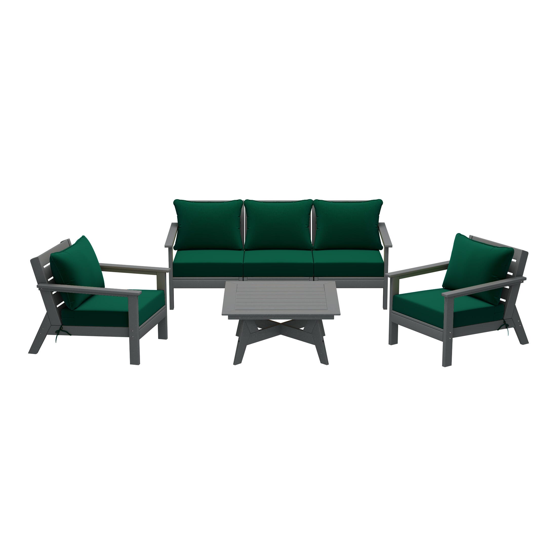 Westin Furniture Birchwood Solid Outdoor Sofa and 2 Chairs with Coffee Table, Green, large