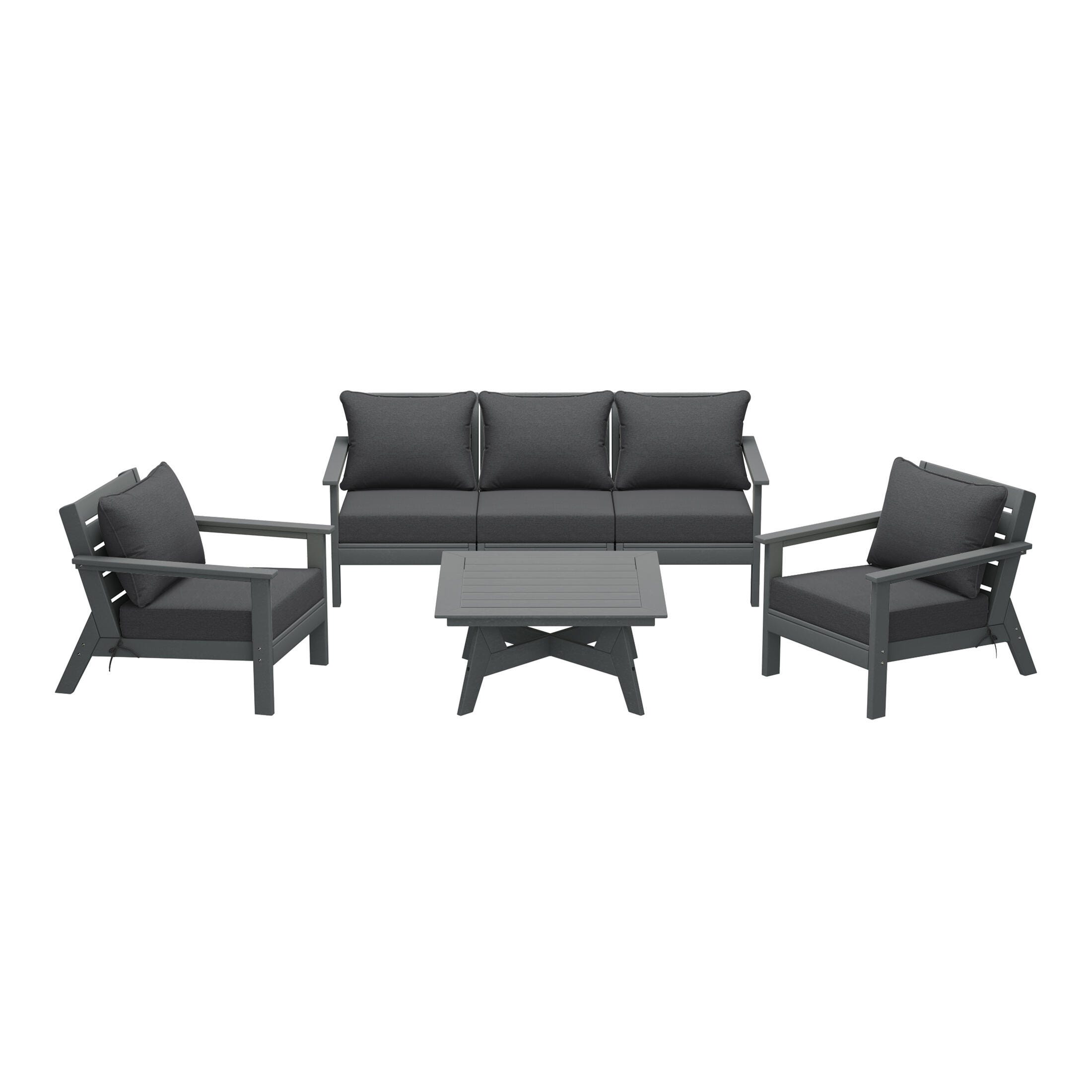 Westin Furniture Birchwood Solid Outdoor Sofa and 2 Chairs with Coffee Table, Gray, large