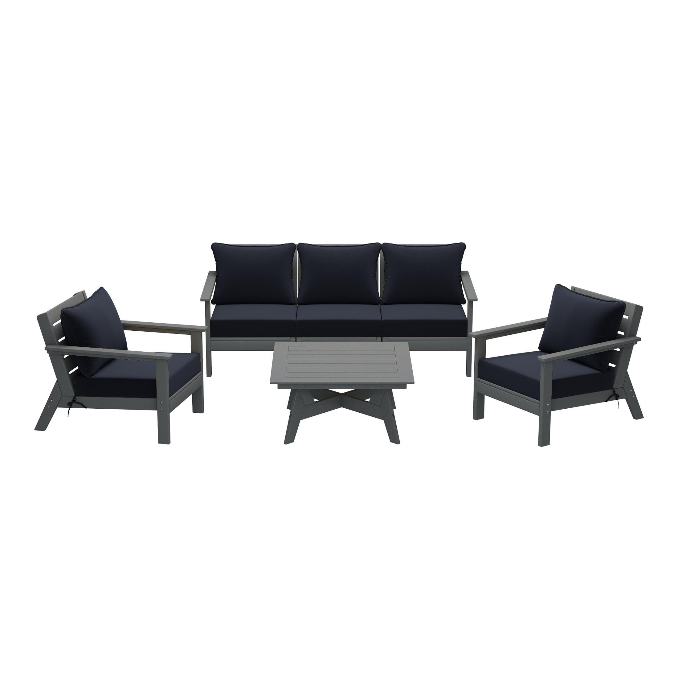 Westin Furniture Birchwood Solid Outdoor Sofa and 2 Chairs with Coffee Table, Navy Blue, large