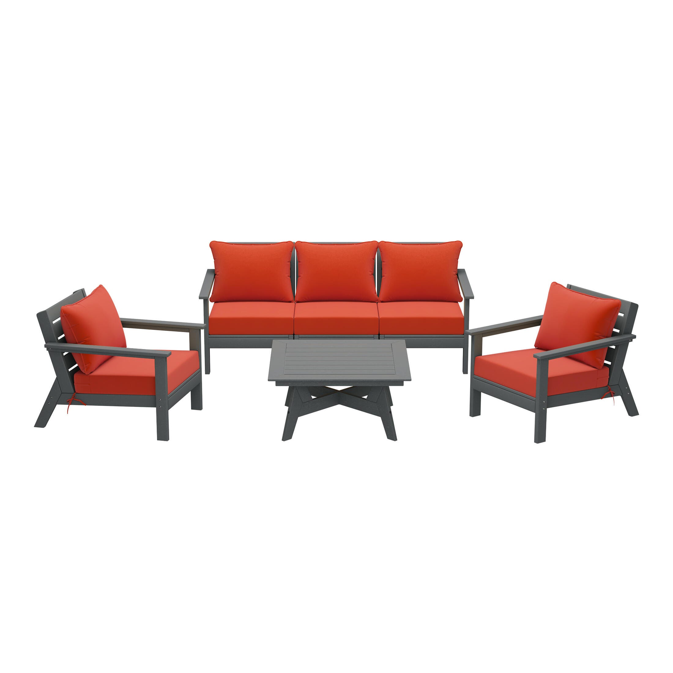 Westin Furniture Birchwood Solid Outdoor Sofa and 2 Chairs with Coffee Table, Orange, large