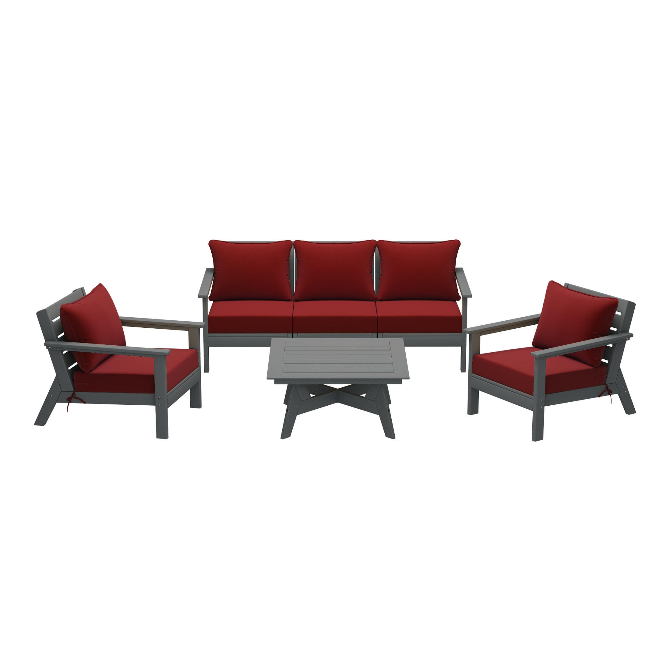 Westin Furniture Birchwood Solid Outdoor Sofa and 2 Chairs with Coffee Table, Red, large