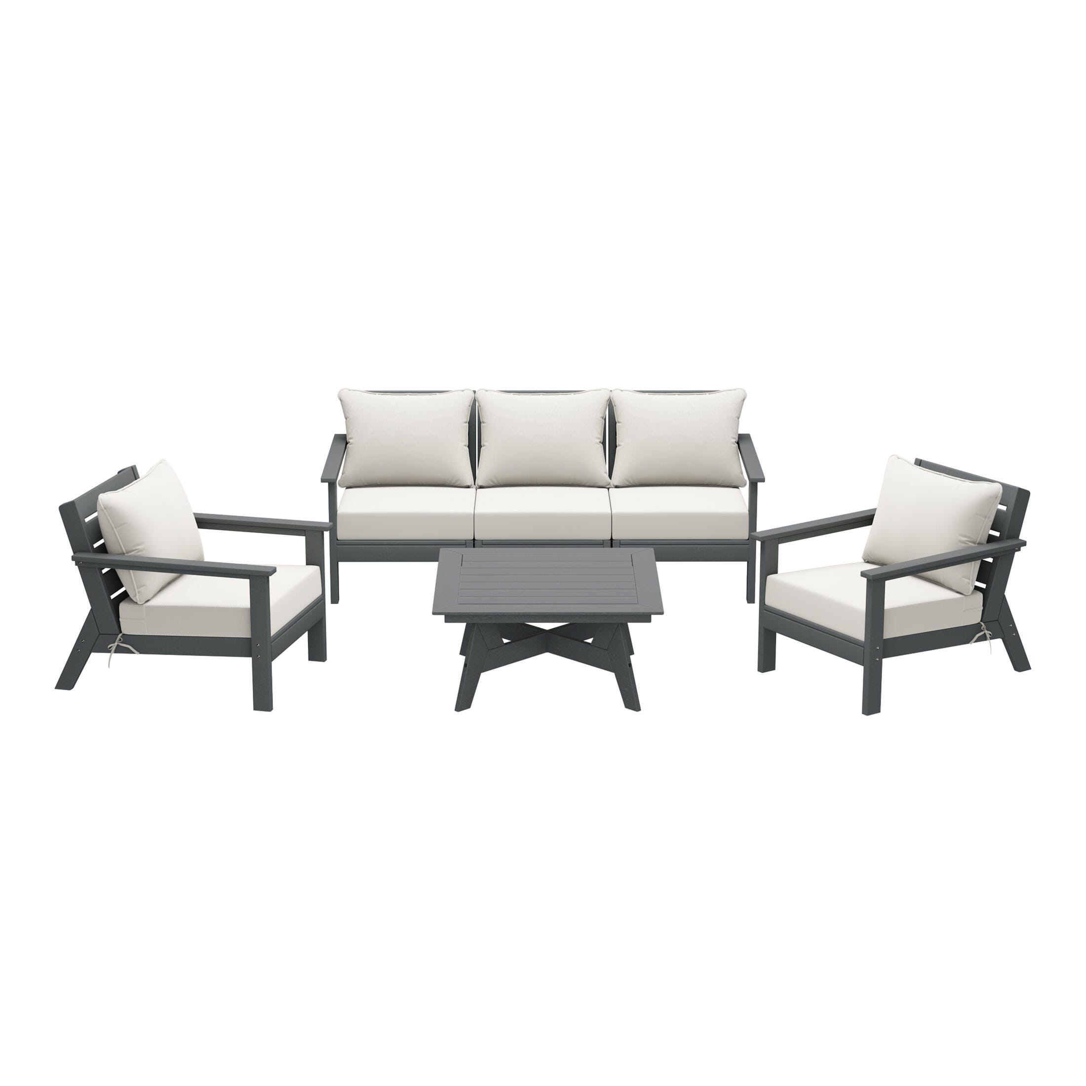 Westin Furniture Birchwood Solid Outdoor Sofa and 2 Chairs with Coffee Table, White, large