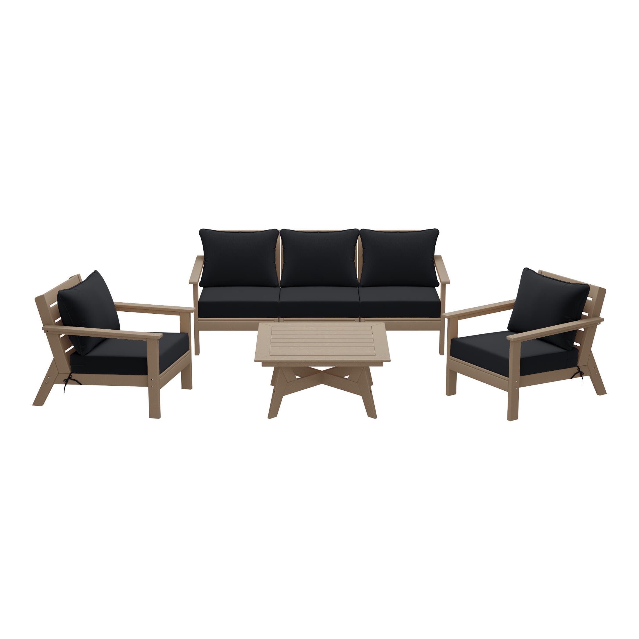Westin Furniture Birchwood Solid Outdoor Sofa and 2 Chairs with Coffee Table, Dark Blue, large