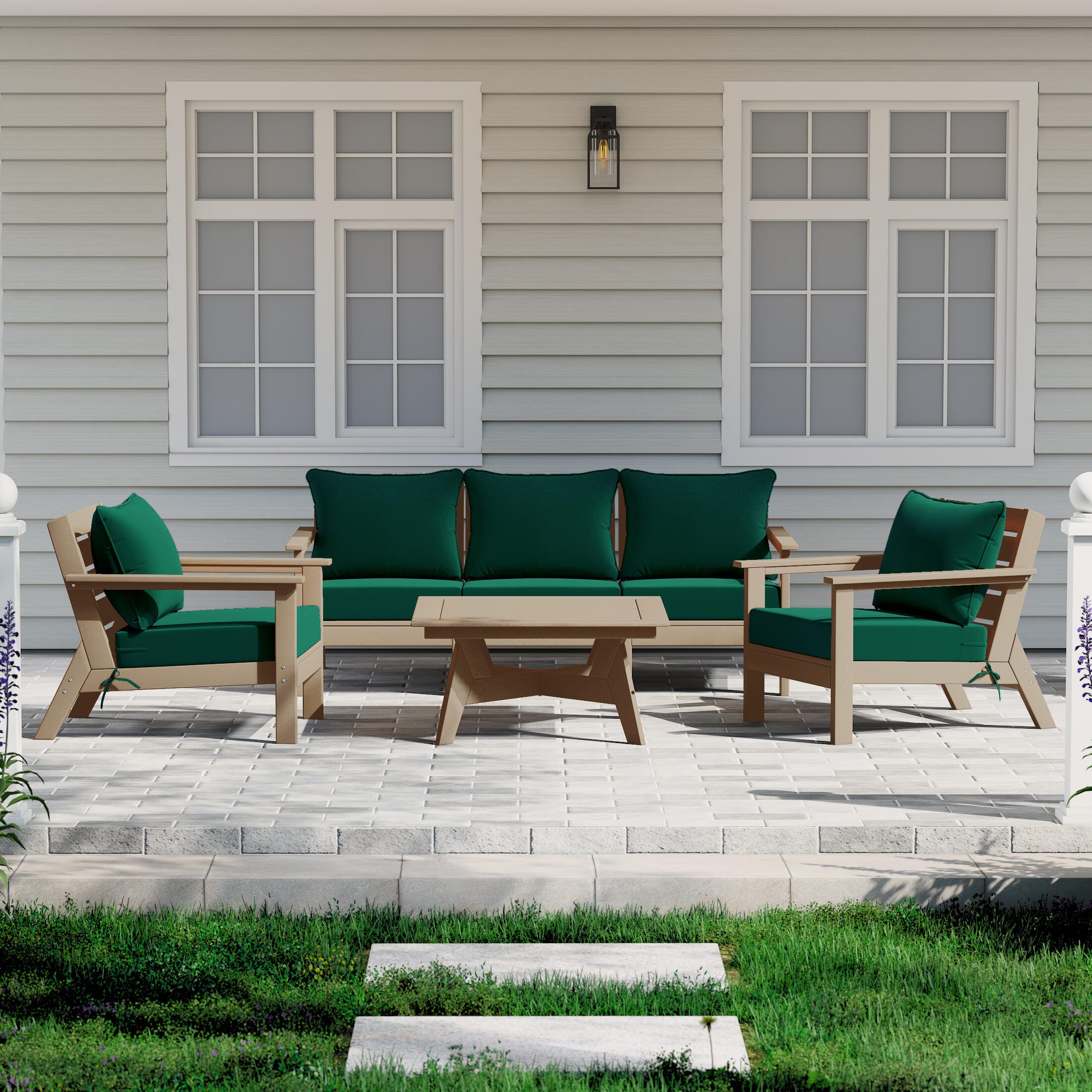 Westin Furniture Birchwood Solid Outdoor Sofa and 2 Chairs with Coffee Table, Dark Green, rollover