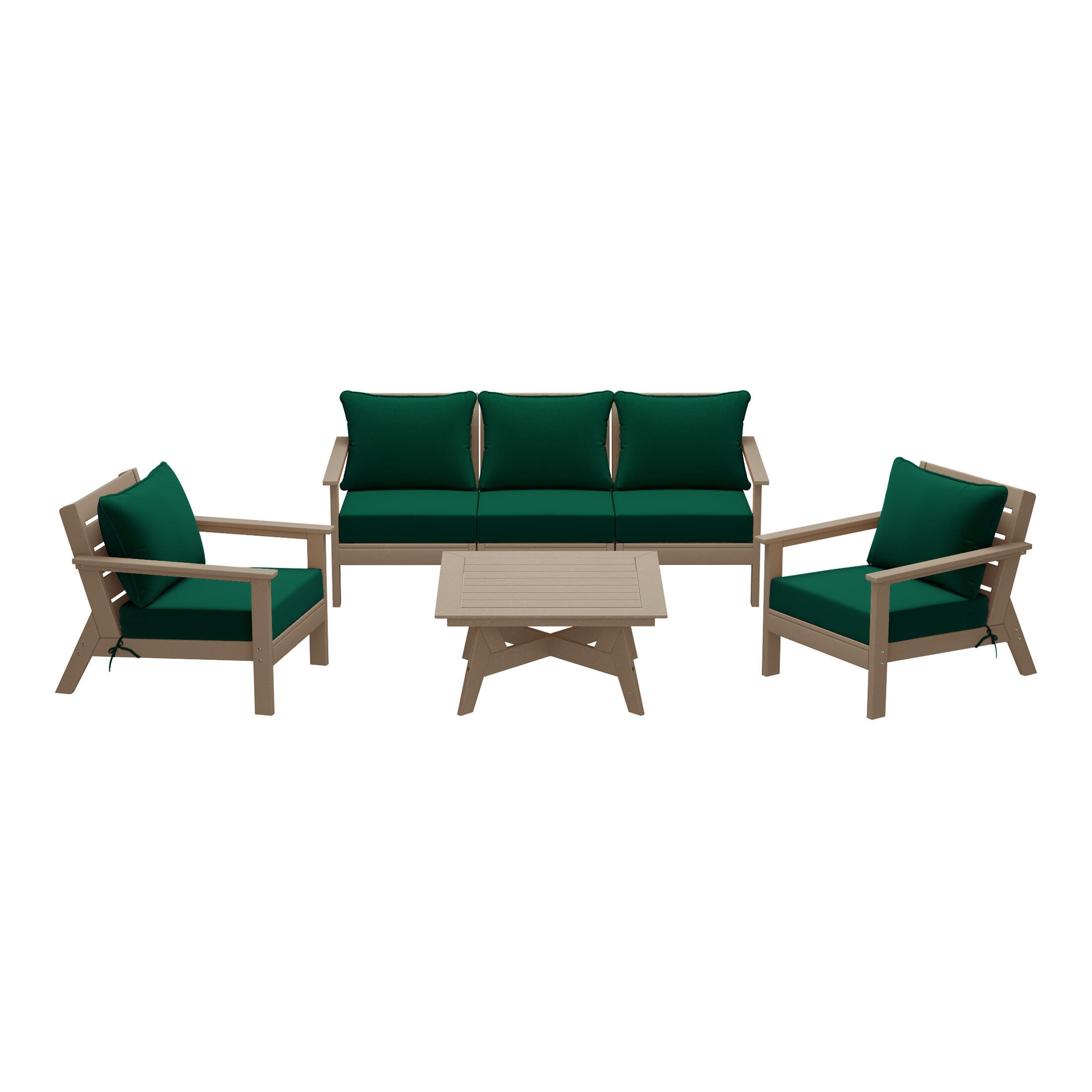 Westin Furniture Birchwood Solid Outdoor Sofa and 2 Chairs with Coffee Table, Dark Green, large
