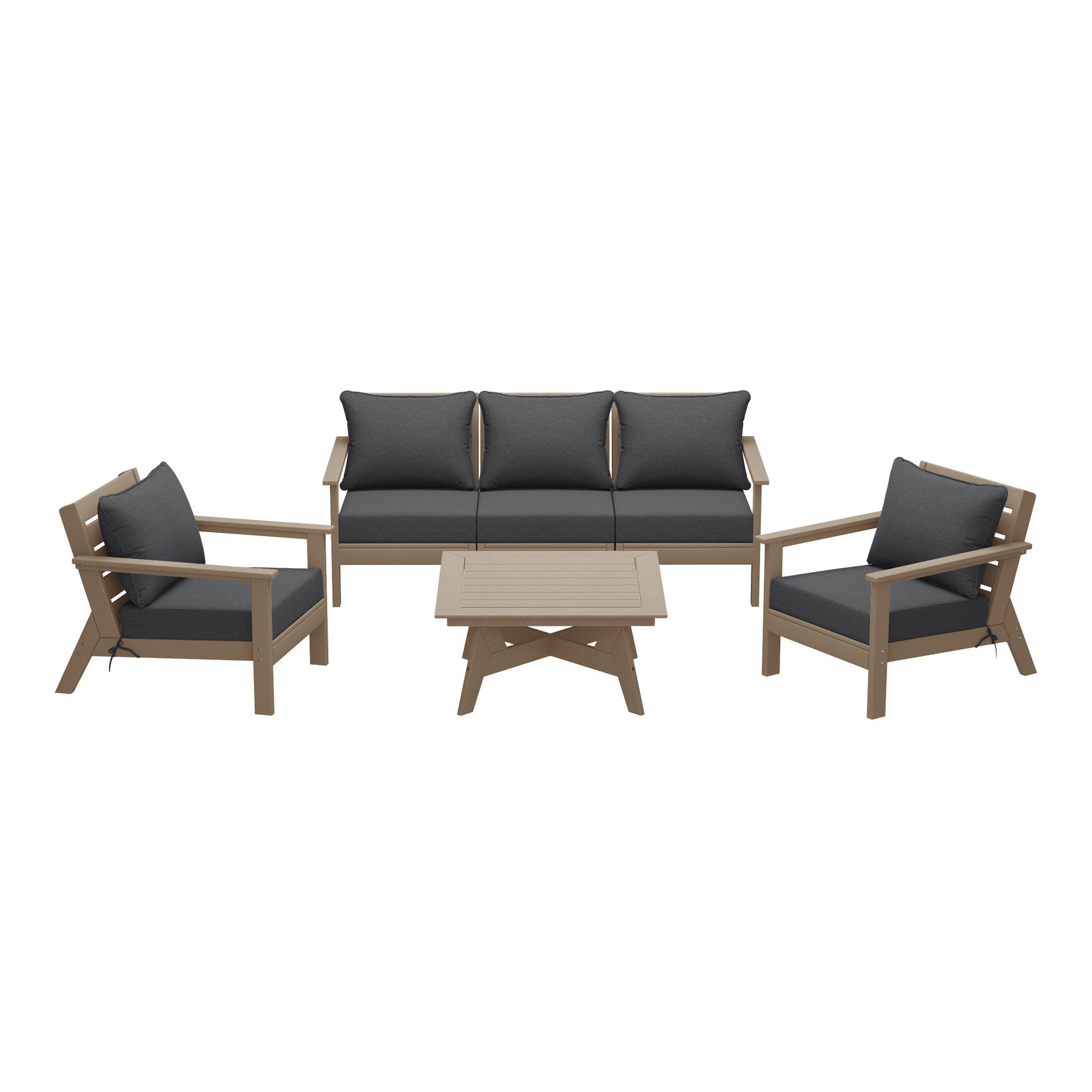 Westin Furniture Birchwood Solid Outdoor Sofa and 2 Chairs with Coffee Table, Light Gray, large