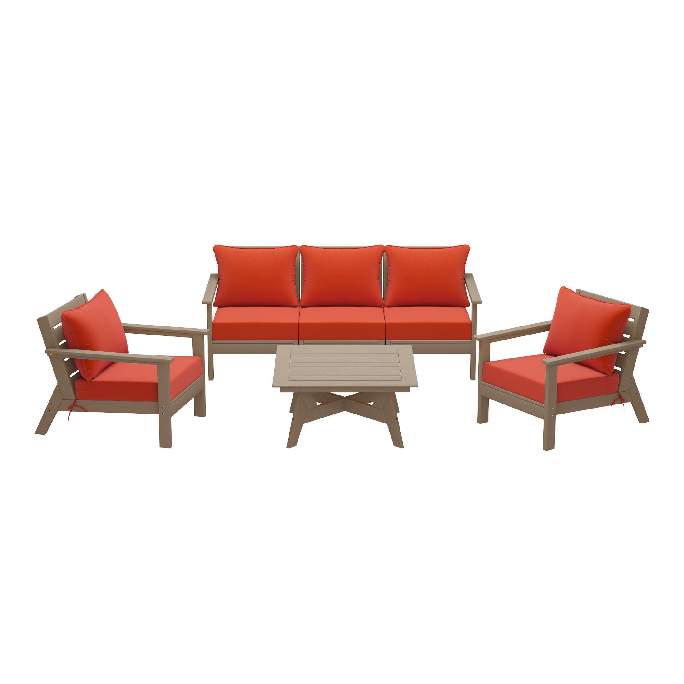 Westin Furniture Birchwood Solid Outdoor Sofa and 2 Chairs with Coffee Table, Dark Orange, large