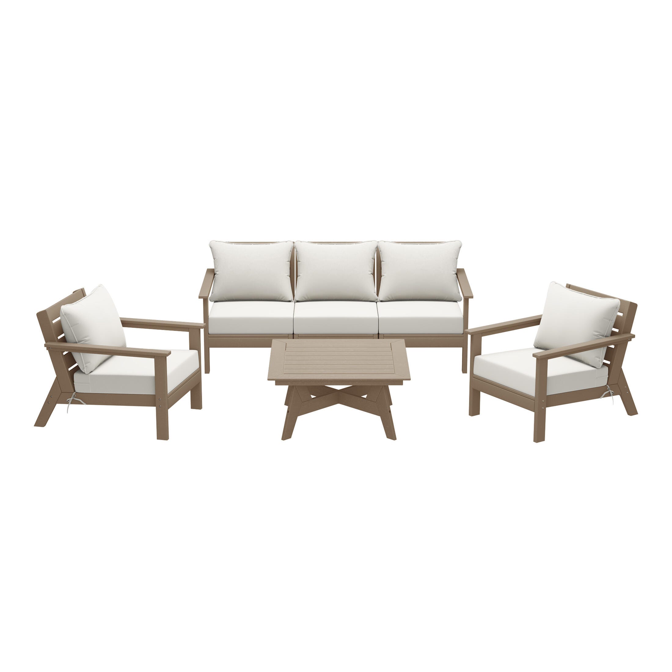 Westin Furniture Birchwood Solid Outdoor Sofa and 2 Chairs with Coffee Table, Cream, large