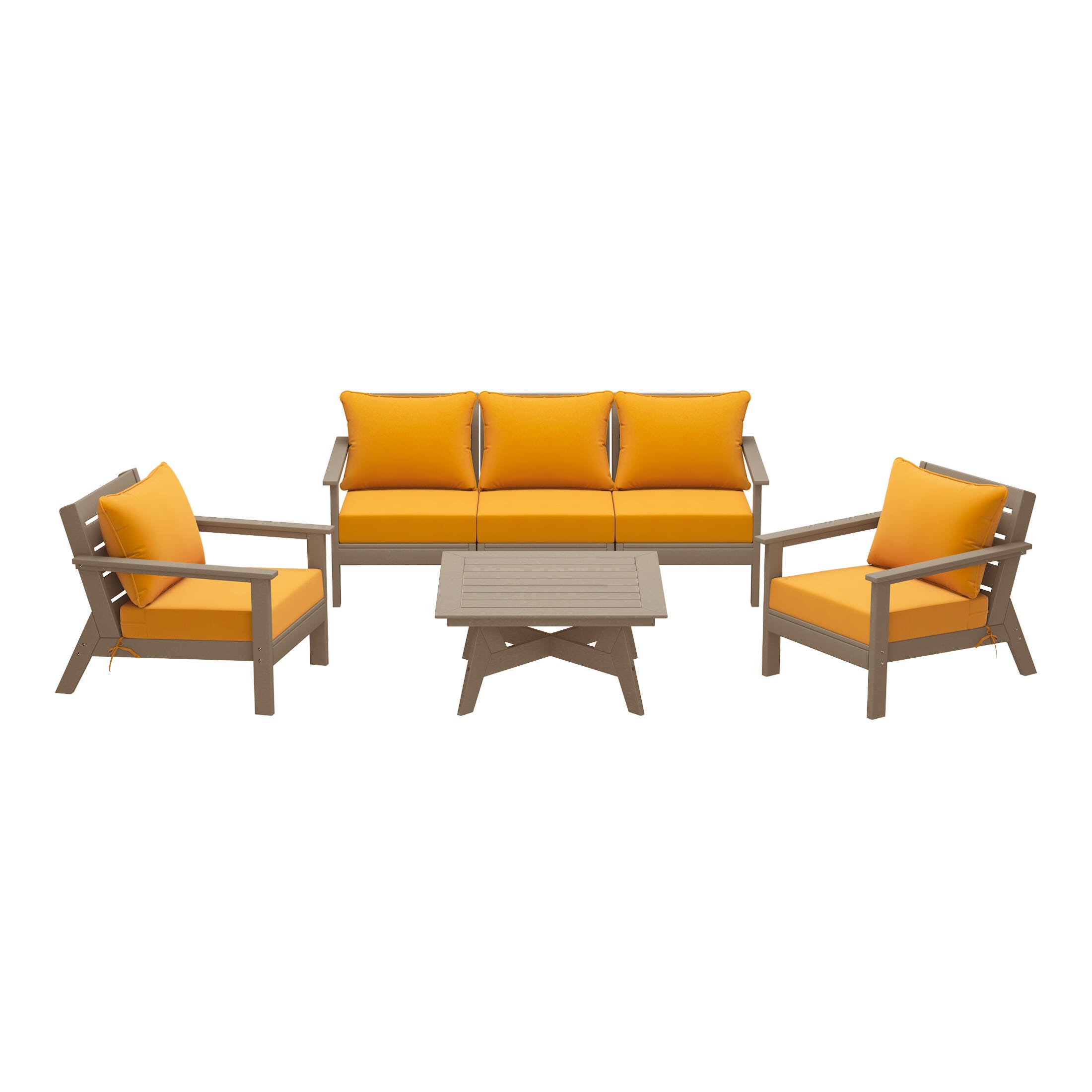 Westin Furniture Birchwood Solid Outdoor Sofa and 2 Chairs with Coffee Table, Mustard Yellow, large