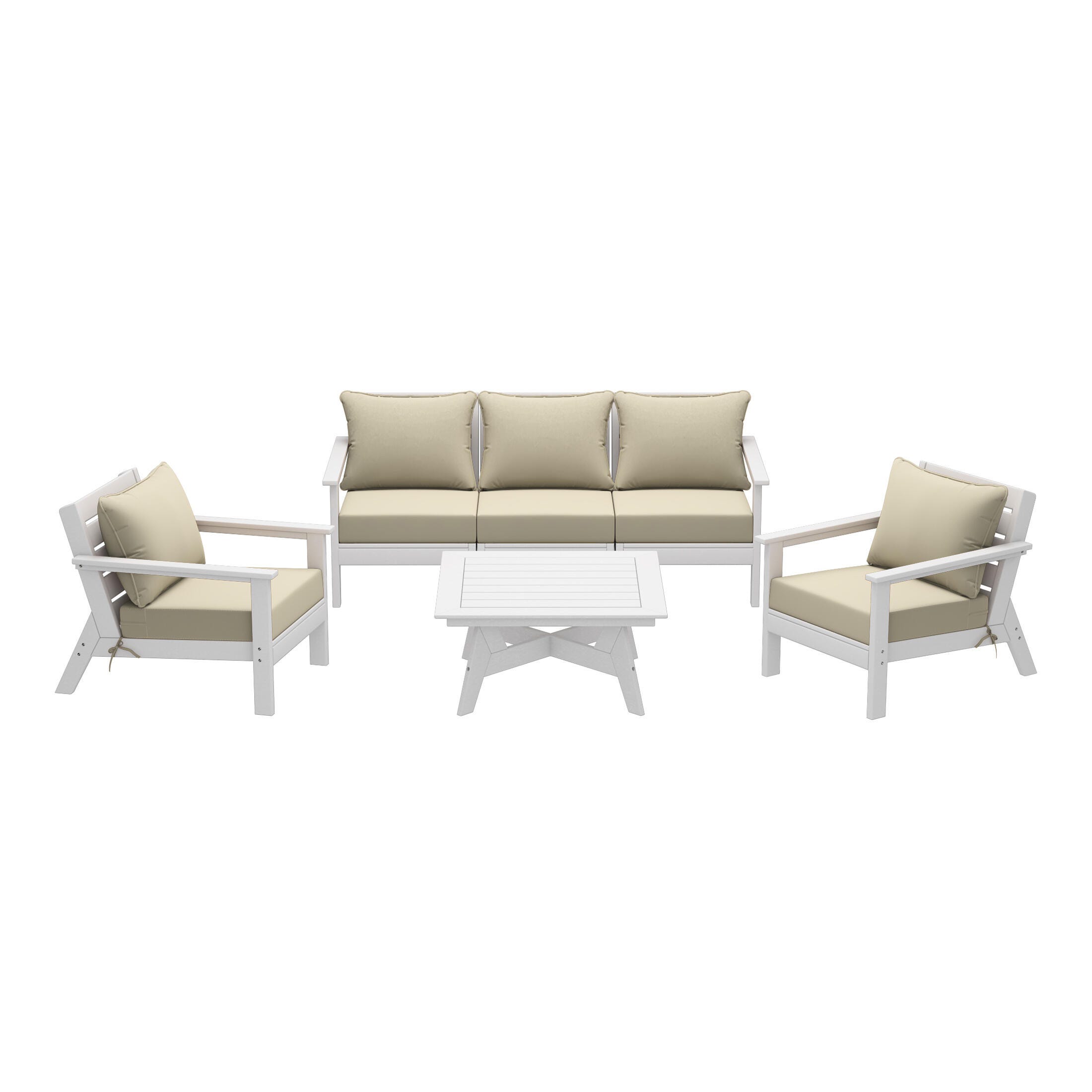 Westin Furniture Birchwood Solid Outdoor Sofa and 2 Chairs with Coffee Table, Sand, large