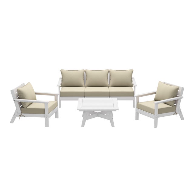 Westin Furniture Birchwood Solid Outdoor Sofa and 2 Chairs with Coffee Table, Sand