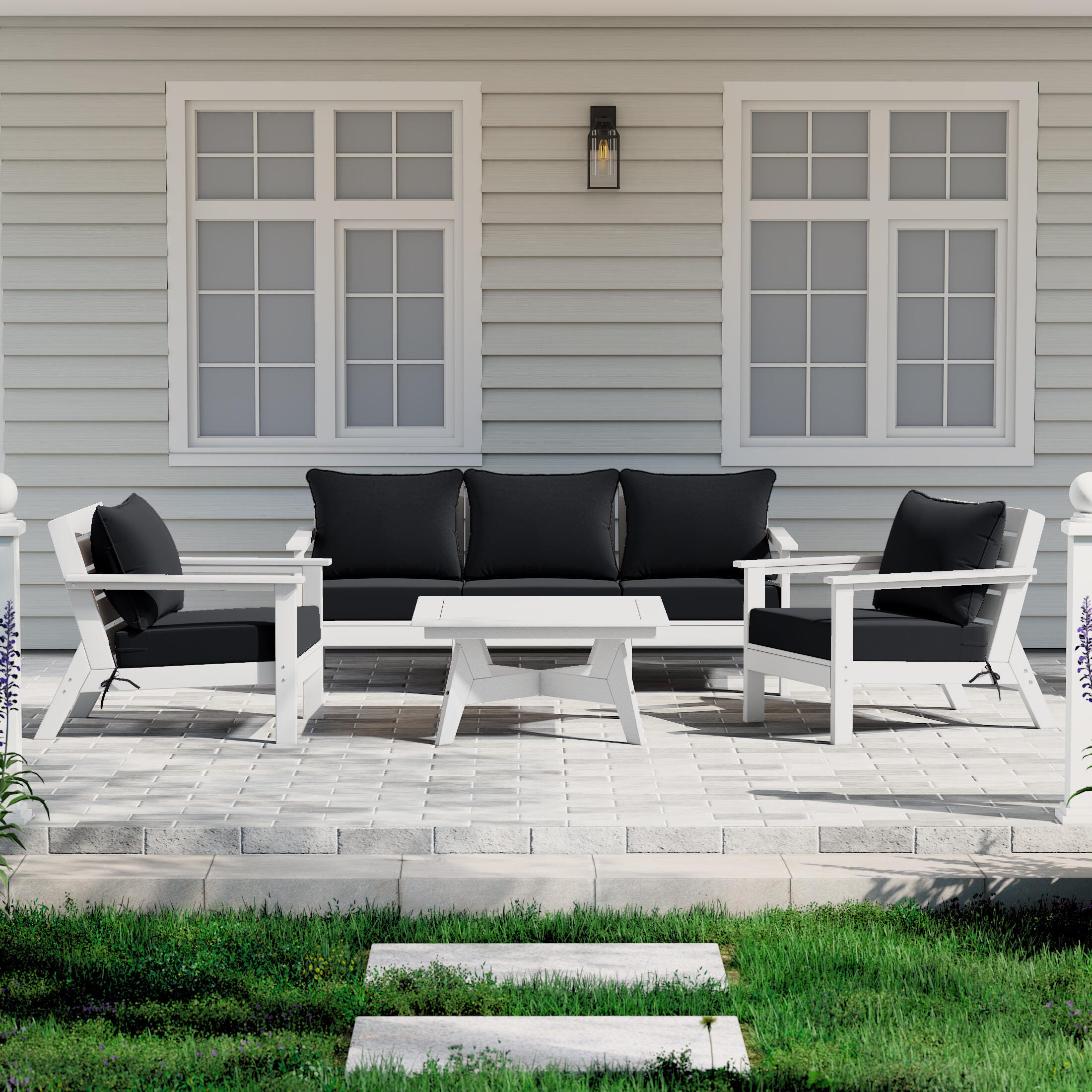 Westin Furniture Birchwood Solid Outdoor Sofa and 2 Chairs with Coffee Table, Dark Gray, rollover