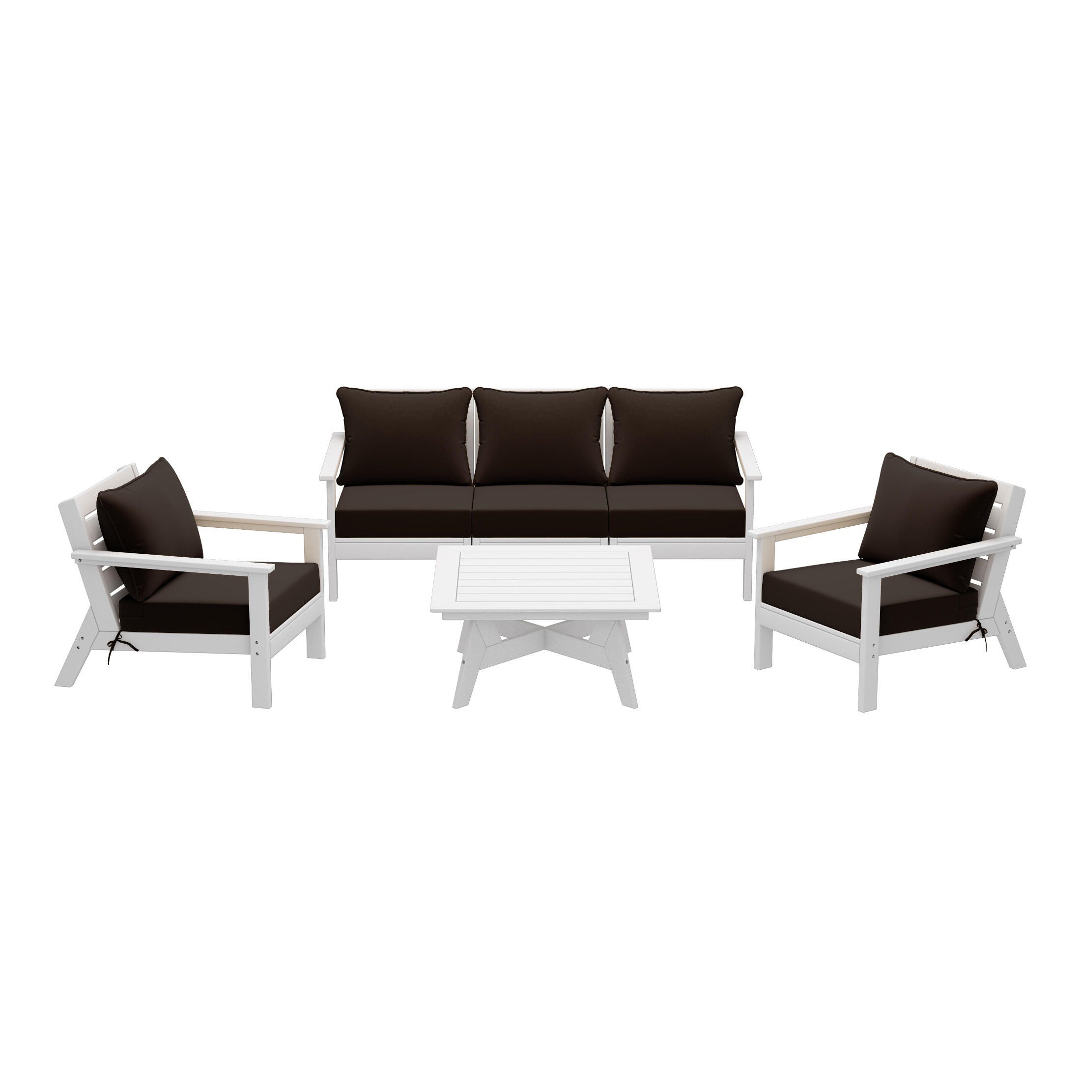 Westin Furniture Birchwood Solid Outdoor Sofa and 2 Chairs with Coffee Table, Chocolate Brown, large