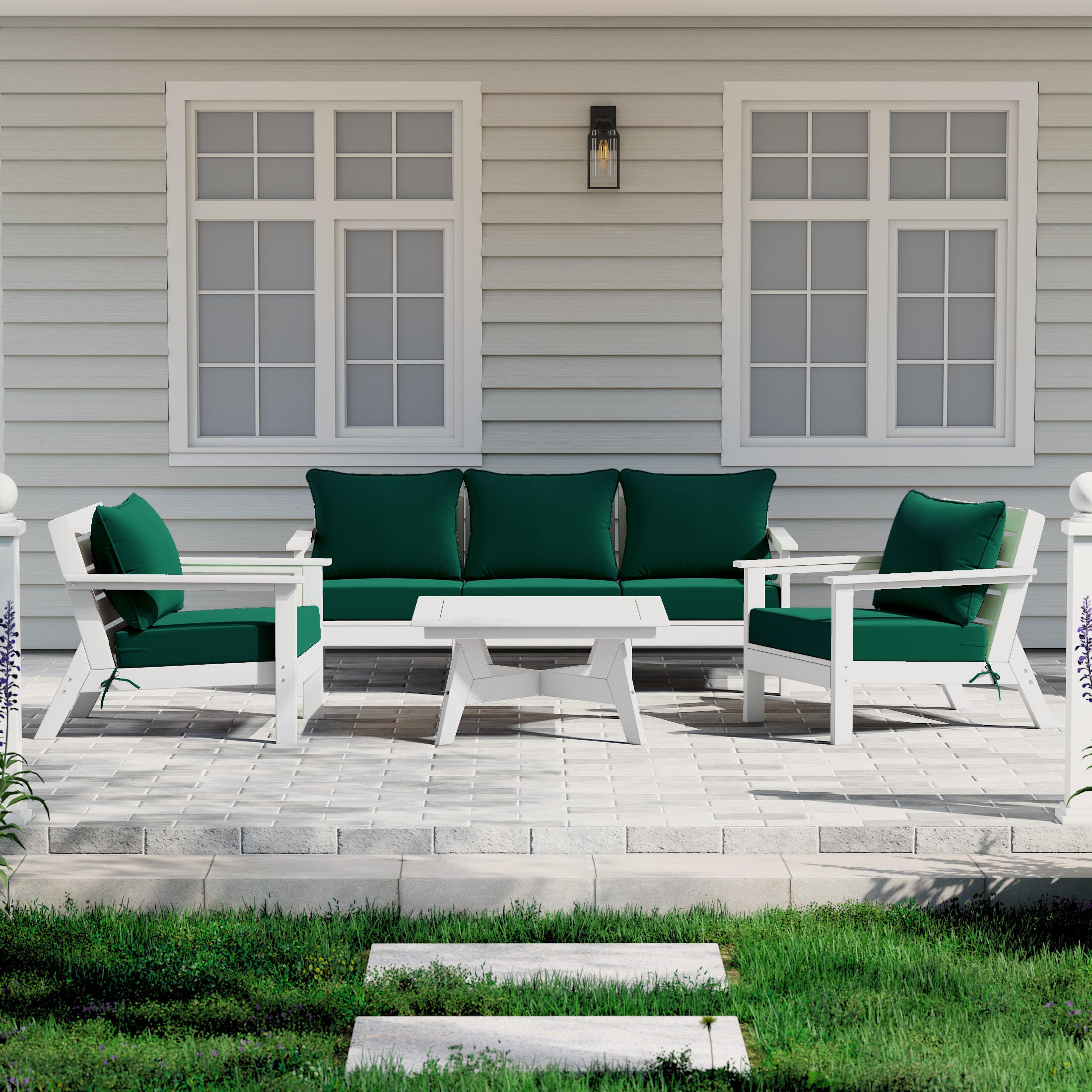 Westin Furniture Birchwood Solid Outdoor Sofa and 2 Chairs with Coffee Table, Forest Green, rollover