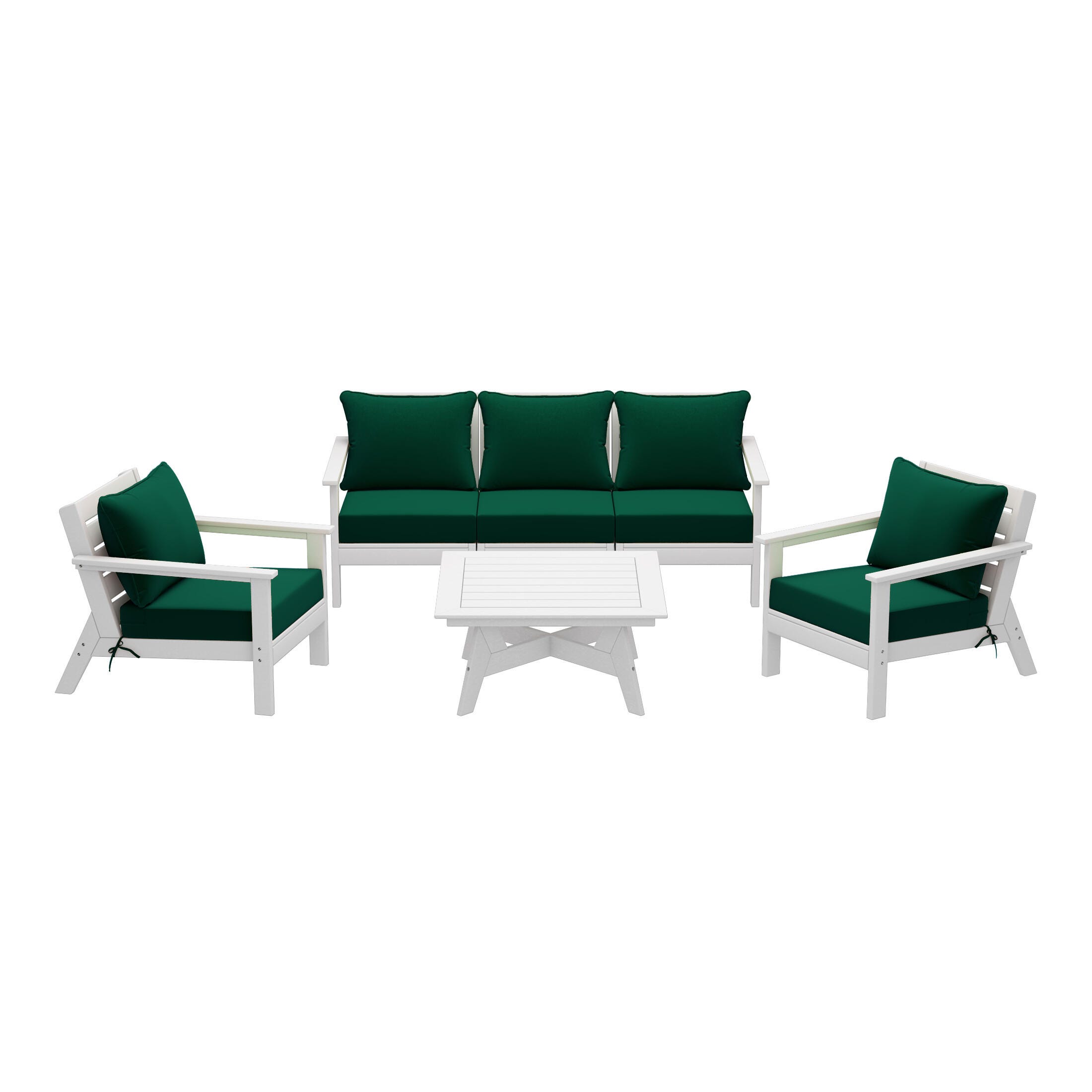 Westin Furniture Birchwood Solid Outdoor Sofa and 2 Chairs with Coffee Table, Forest Green, large