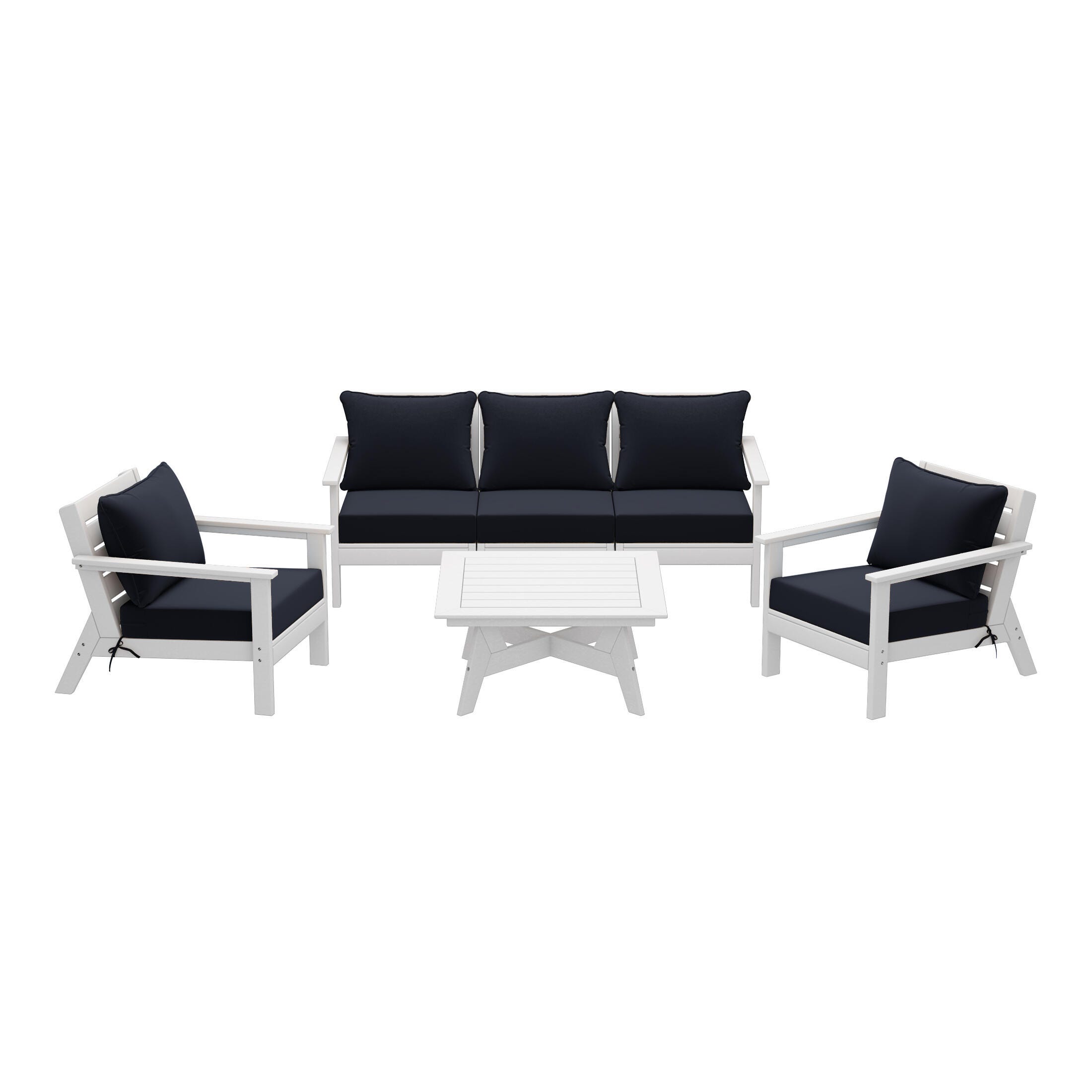 Westin Furniture Birchwood Solid Outdoor Sofa and 2 Chairs with Coffee Table, Blue, large