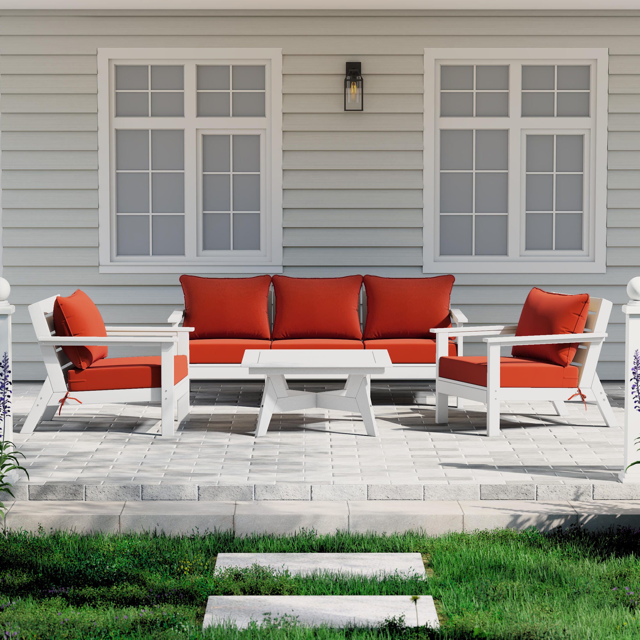 Westin Furniture Birchwood Solid Outdoor Sofa and 2 Chairs with Coffee Table, Terracotta, rollover