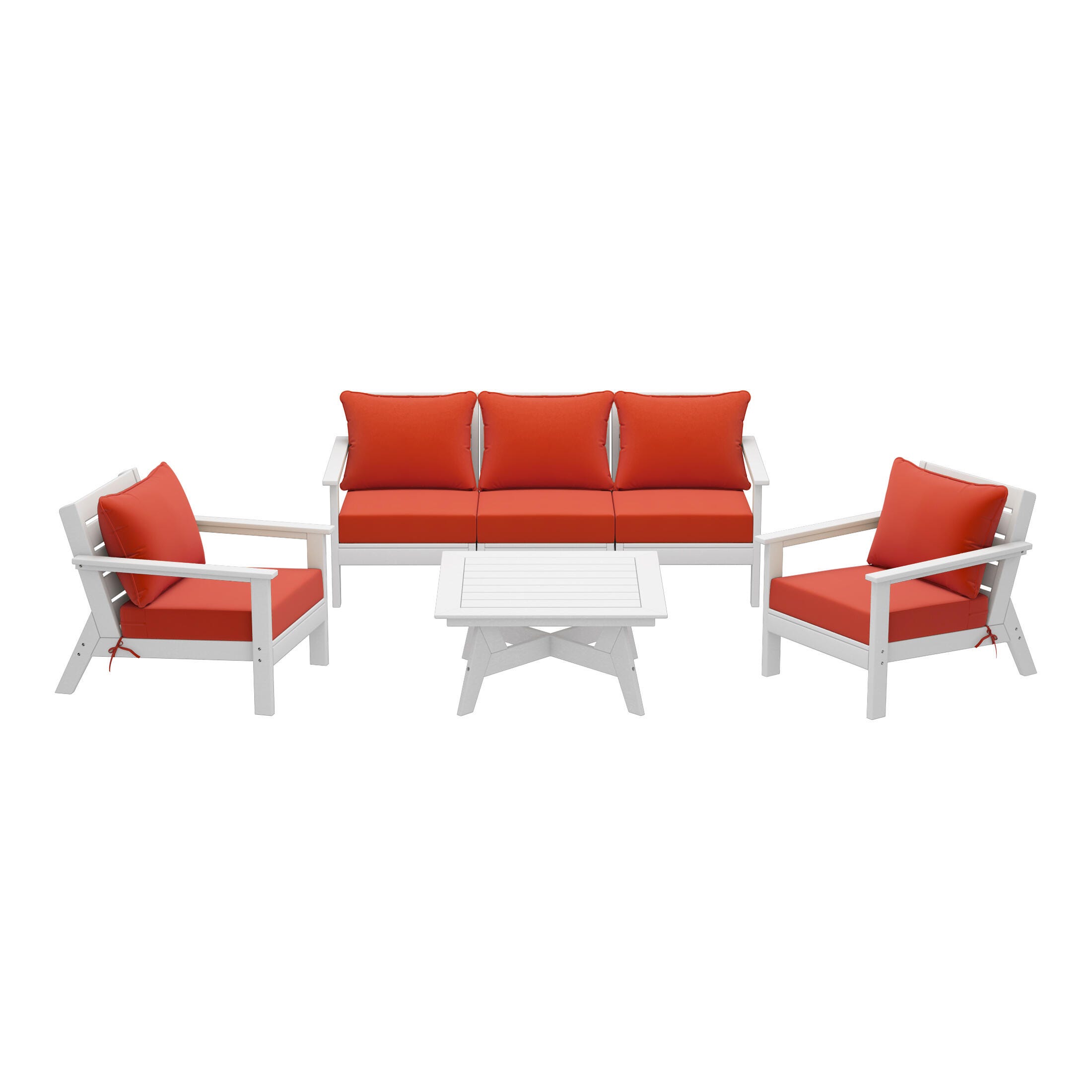 Westin Furniture Birchwood Solid Outdoor Sofa and 2 Chairs with Coffee Table, Terracotta, large