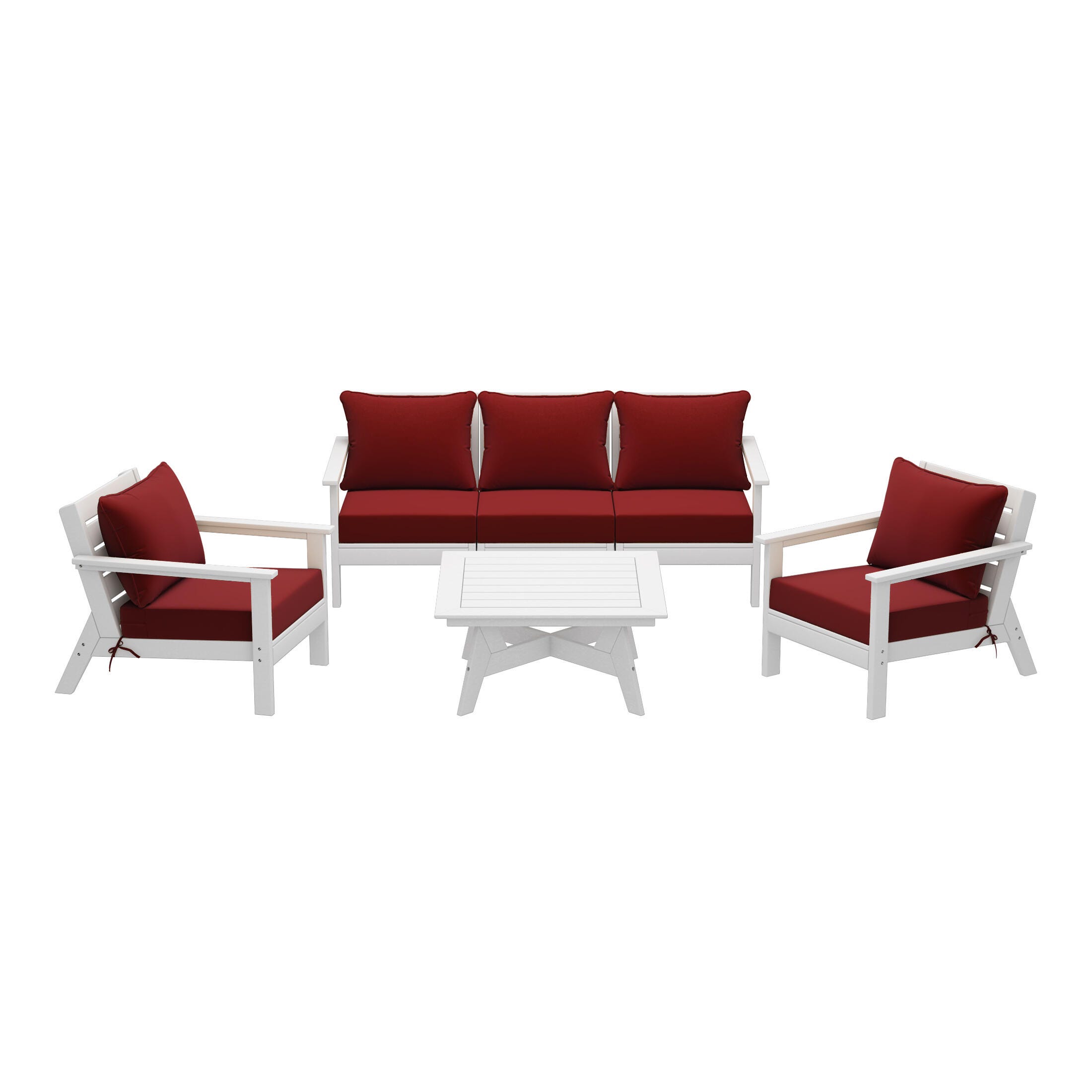 Westin Furniture Birchwood Solid Outdoor Sofa and 2 Chairs with Coffee Table, Deep Crimson, large