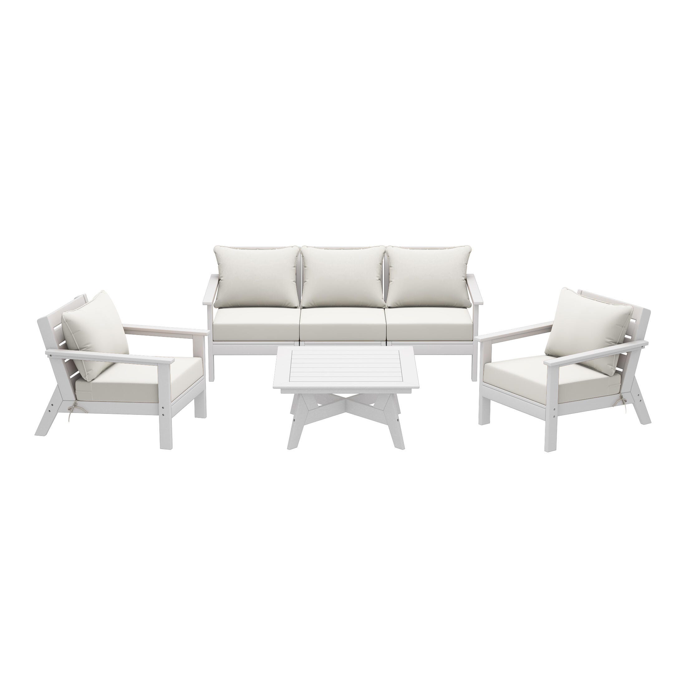 Westin Furniture Birchwood Solid Outdoor Sofa and 2 Chairs with Coffee Table, Coconut White, large
