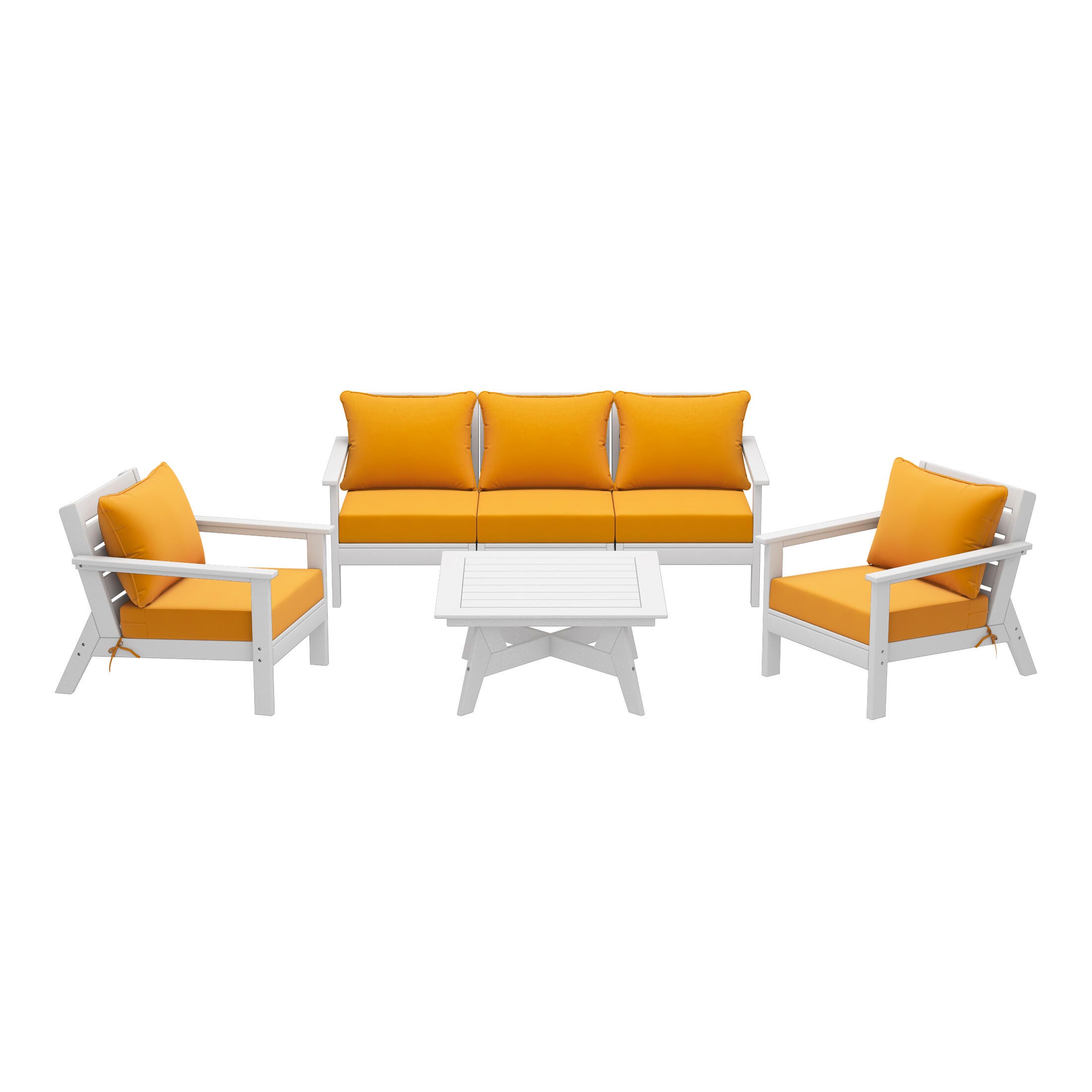 Westin Furniture Birchwood Solid Outdoor Sofa and 2 Chairs with Coffee Table, Golden Yellow, large