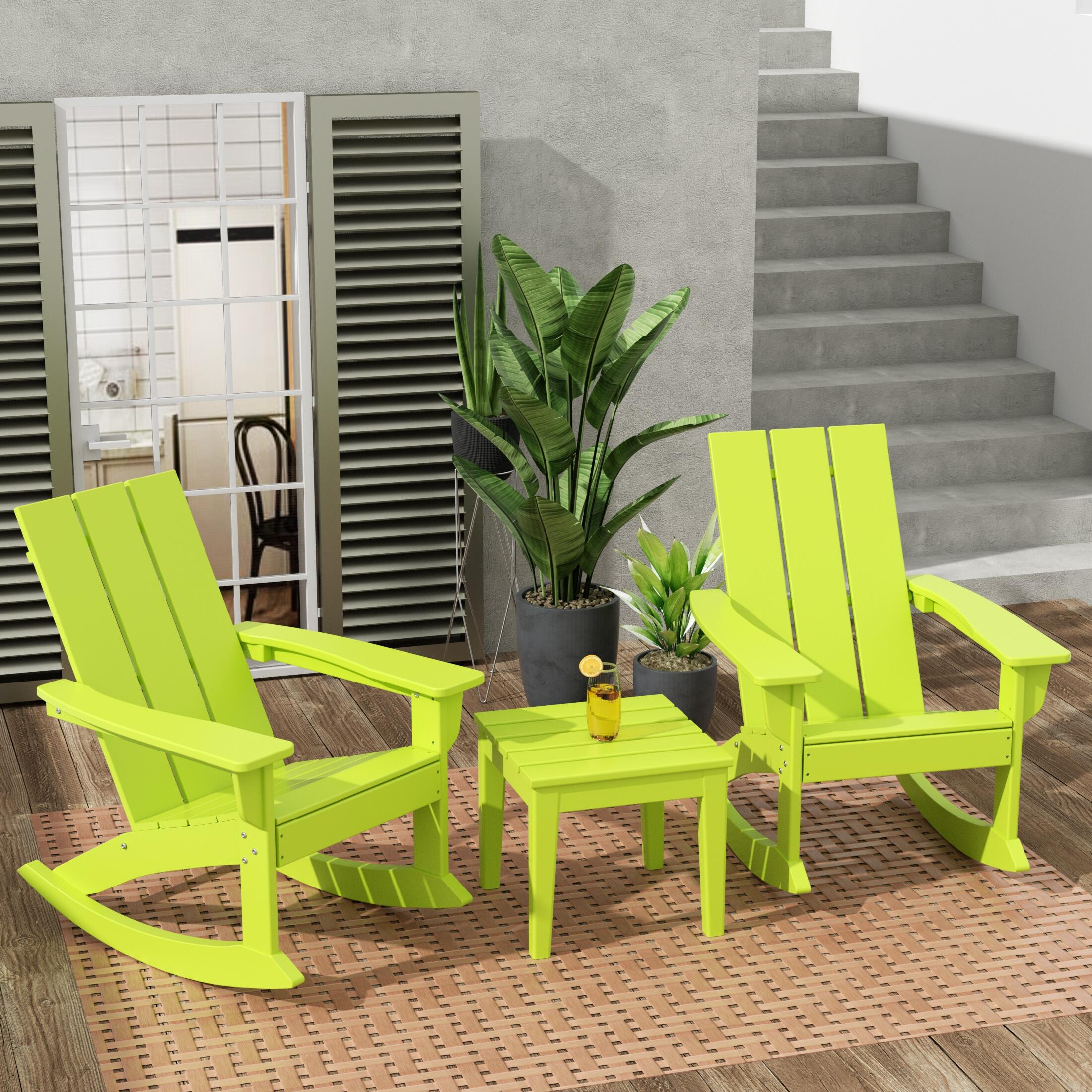 Westin Furniture Shoreside Outdoor Adirondack 2 Chairs with Side Table, Lime, rollover