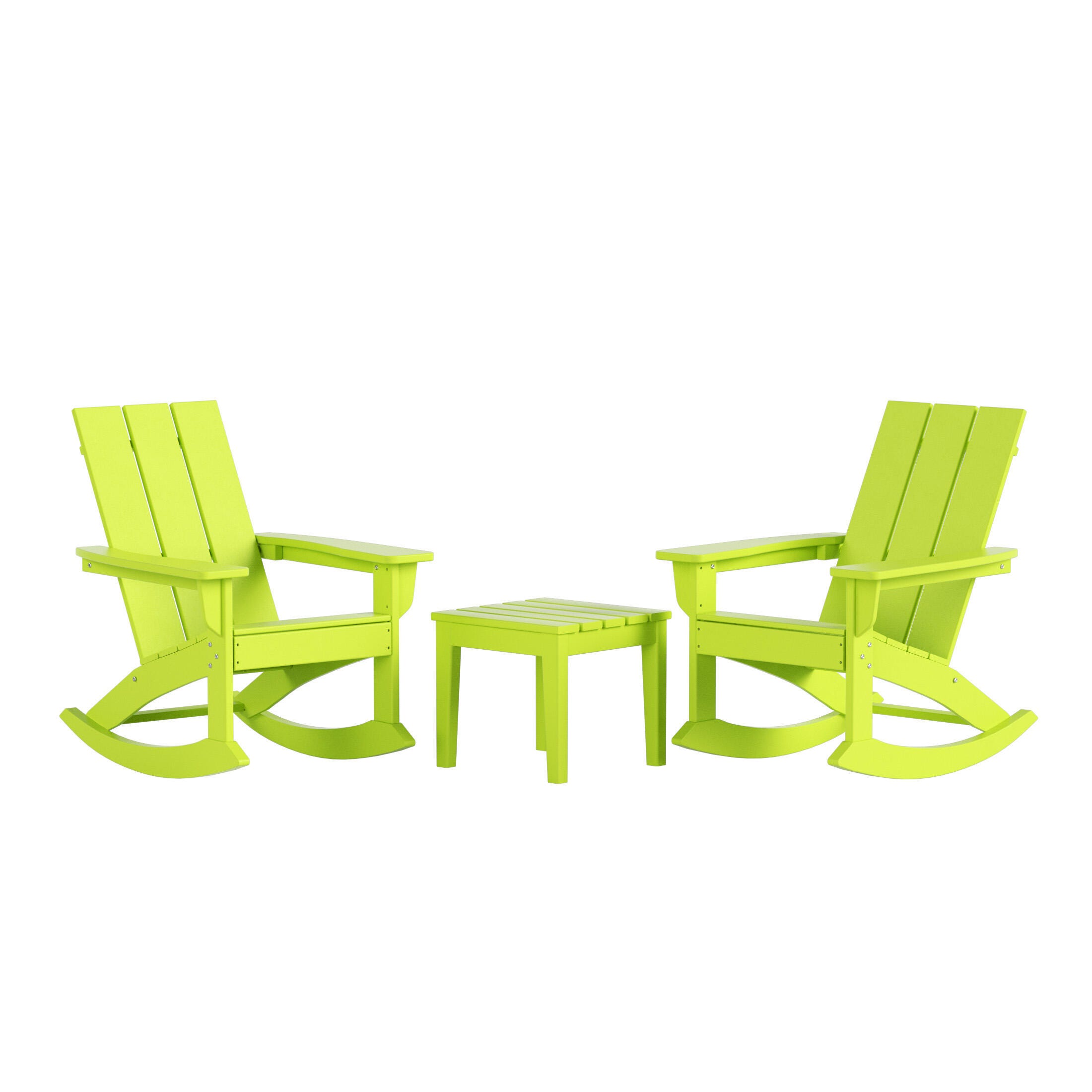 Westin Furniture Shoreside Outdoor Adirondack 2 Chairs with Side Table, Lime, large