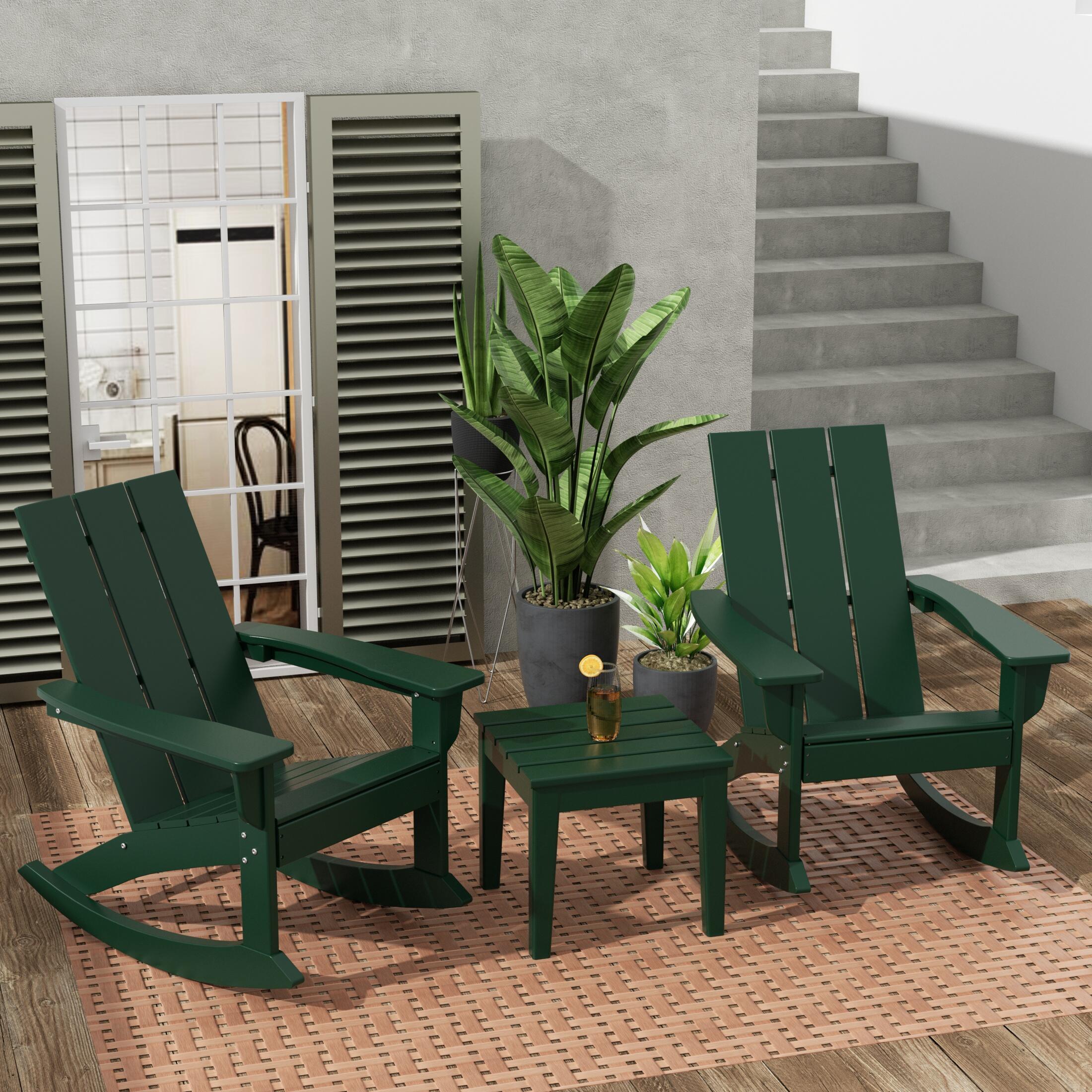 Westin Furniture Shoreside Outdoor Adirondack 2 Chairs with Side Table, Dark Green, rollover