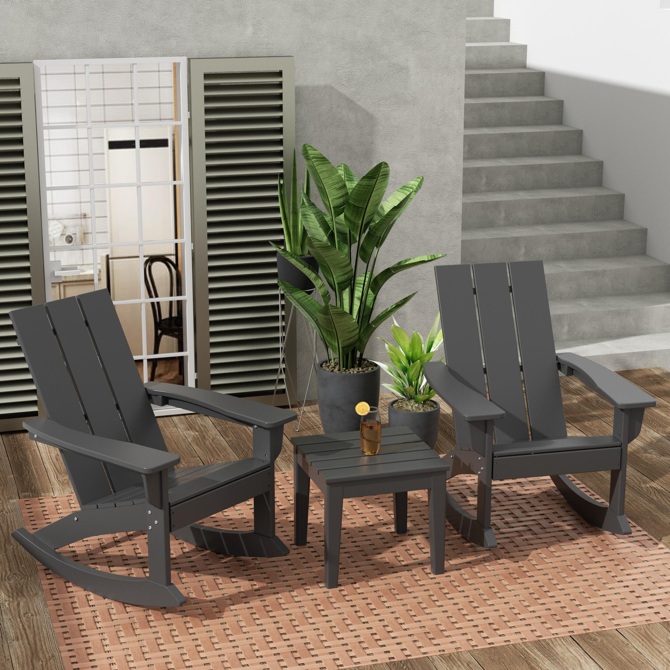 Westin Furniture Shoreside Outdoor Adirondack 2 Chairs with Side Table, Gray, rollover