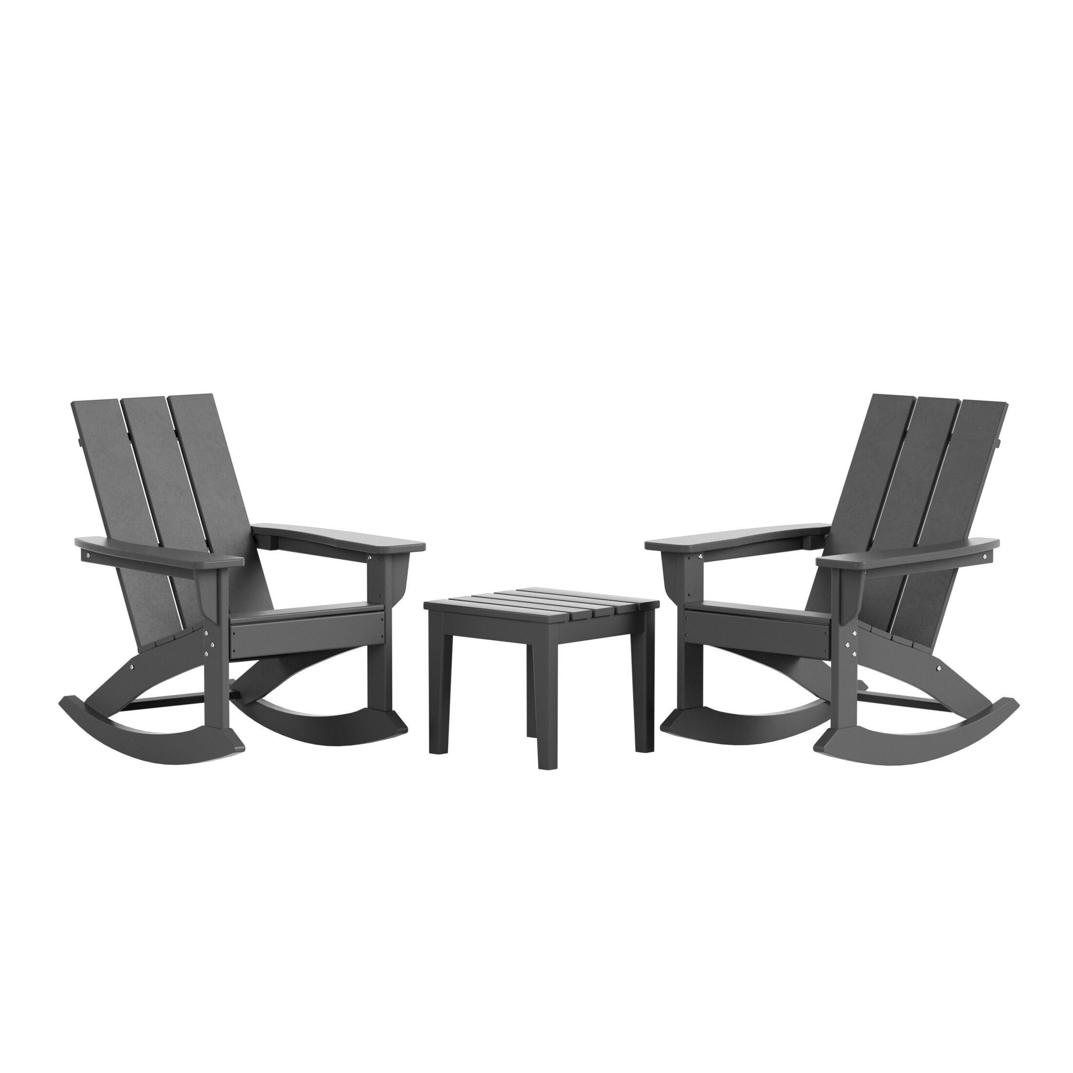 Westin Furniture Shoreside Outdoor Adirondack 2 Chairs with Side Table, Gray, large