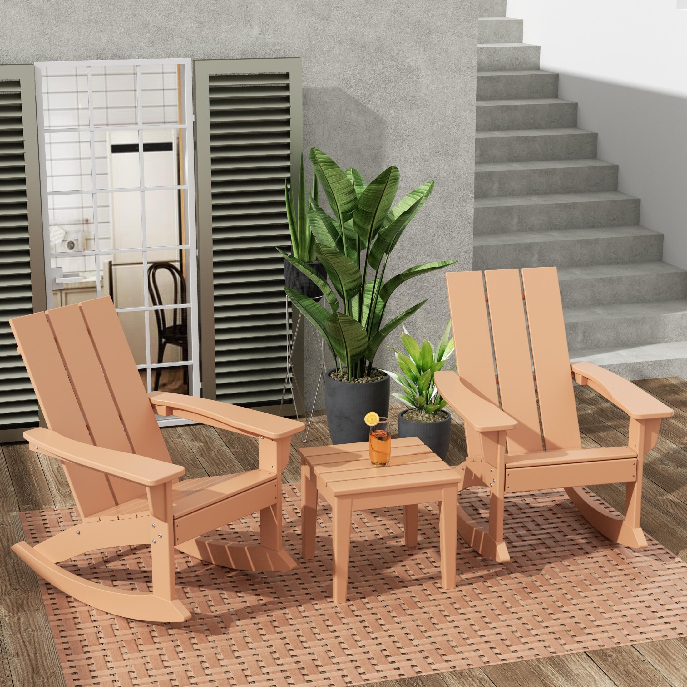 Westin Furniture Shoreside Outdoor Adirondack 2 Chairs with Side Table, Teak, rollover
