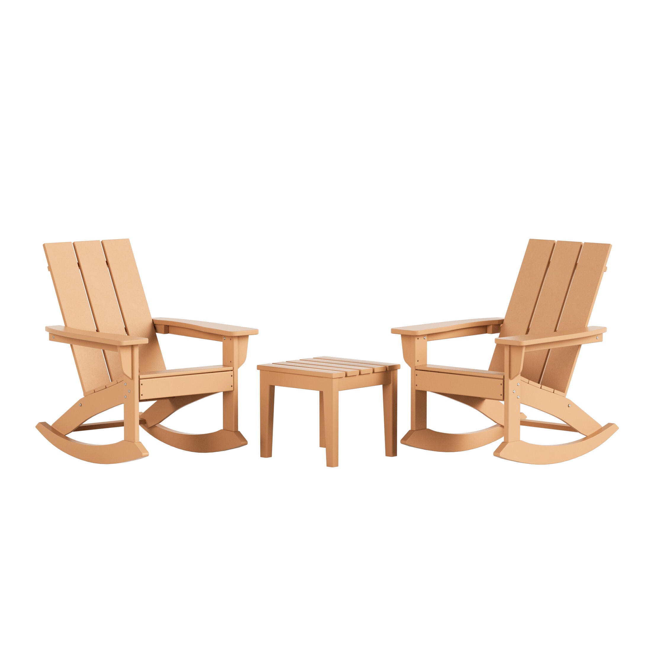 Westin Furniture Shoreside Outdoor Adirondack 2 Chairs with Side Table, Teak, large