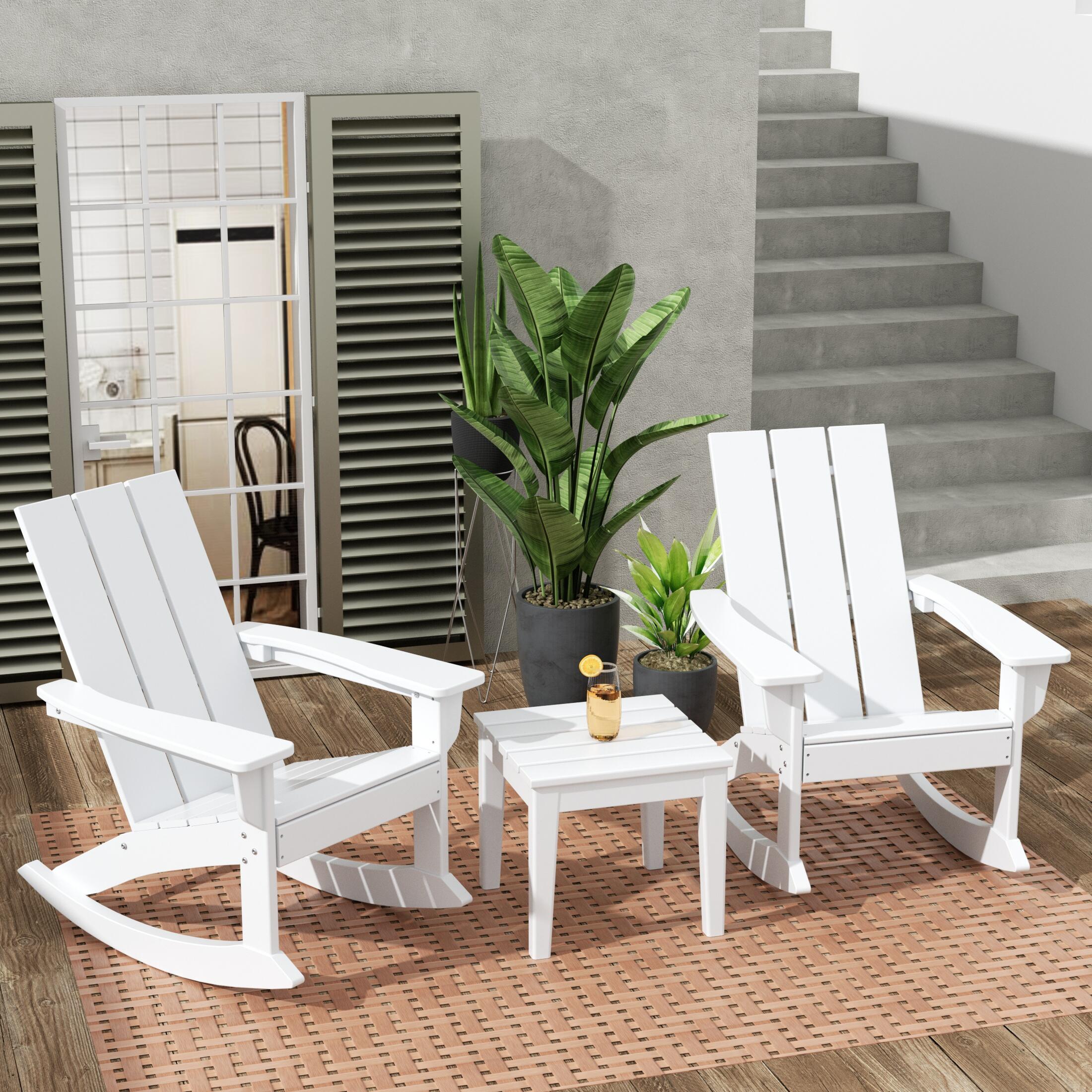 Westin Furniture Shoreside Outdoor Adirondack 2 Chairs with Side Table, White, rollover