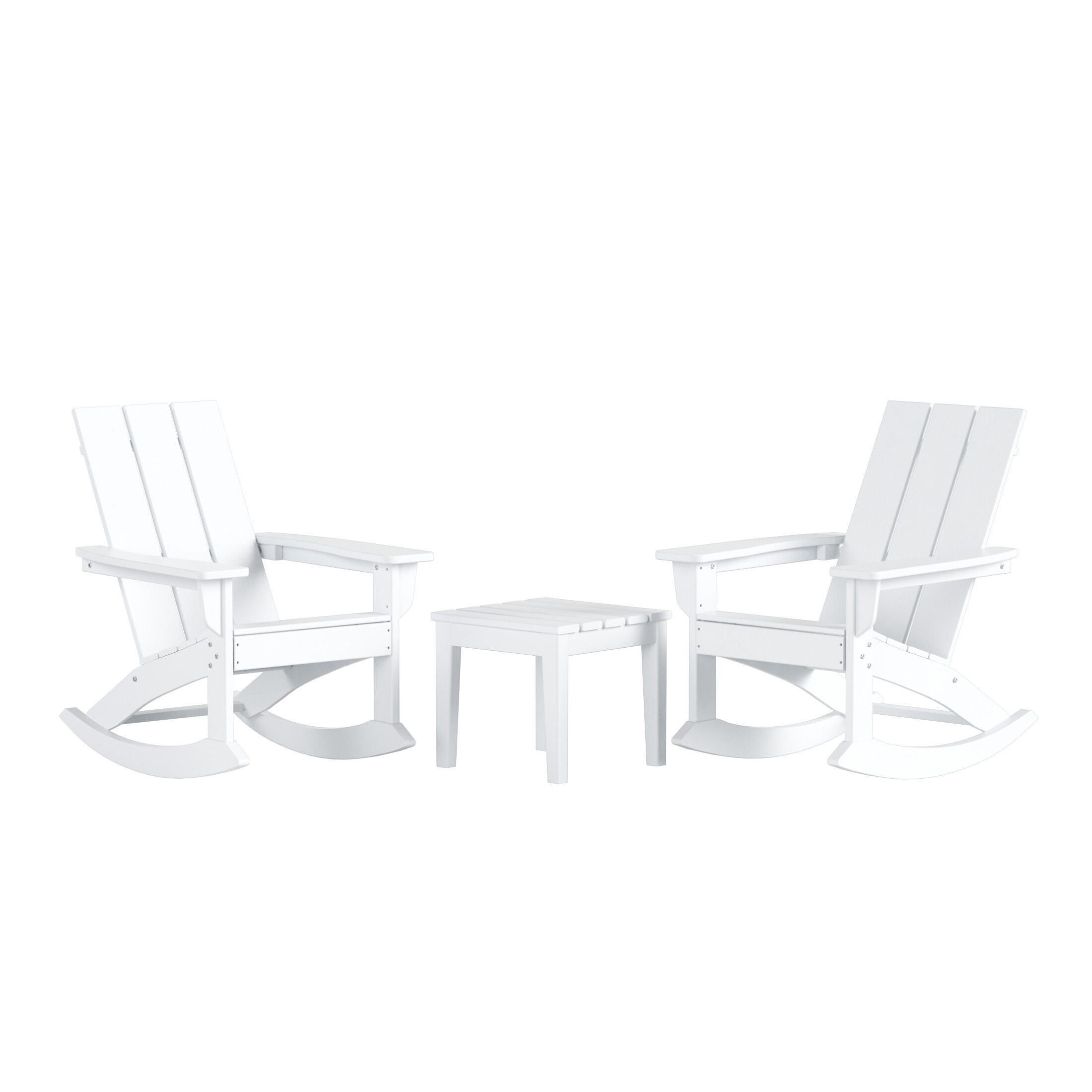 Westin Furniture Shoreside Outdoor Adirondack 2 Chairs with Side Table, White, large