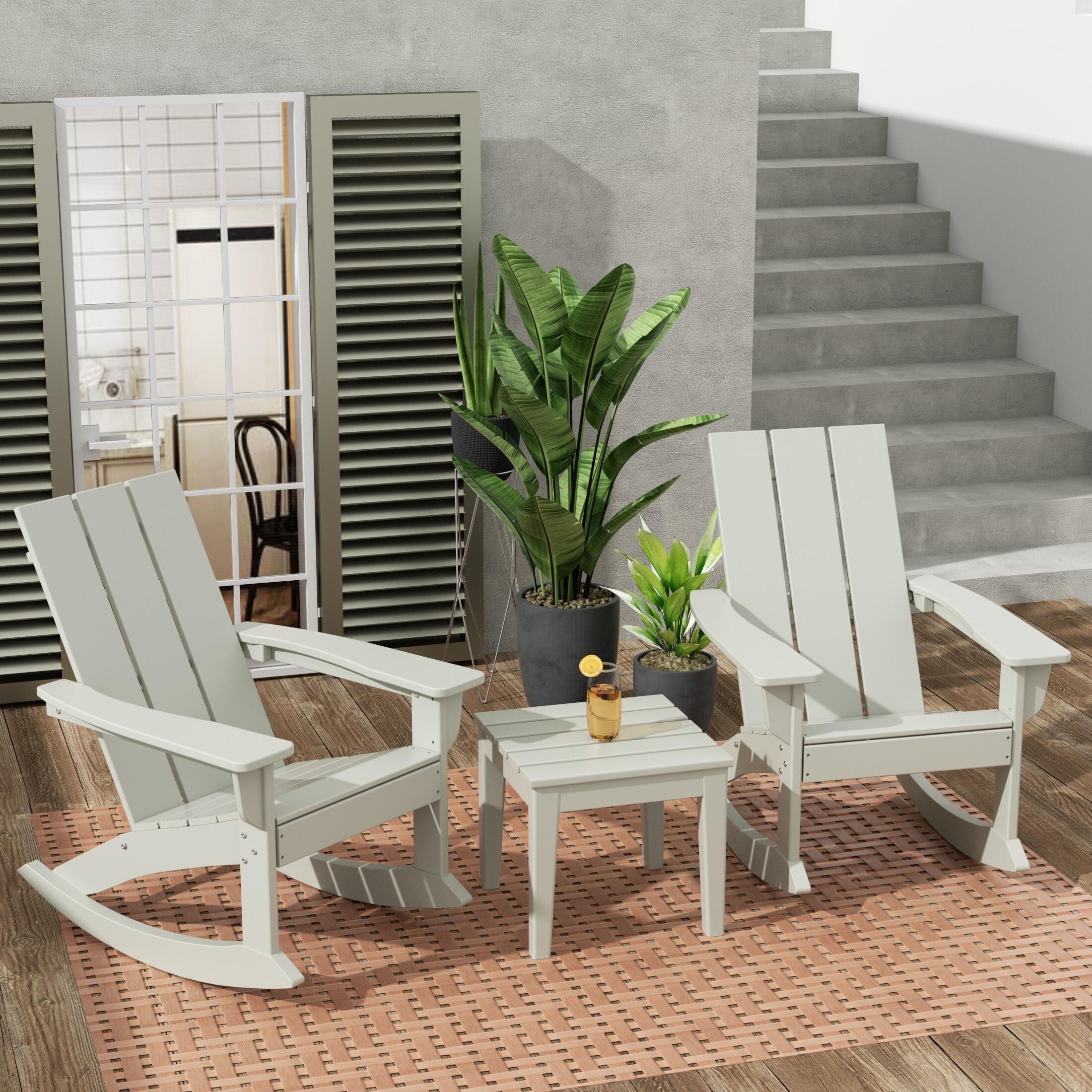 Westin Furniture Shoreside Outdoor Adirondack 2 Chairs with Side Table, Sand, rollover