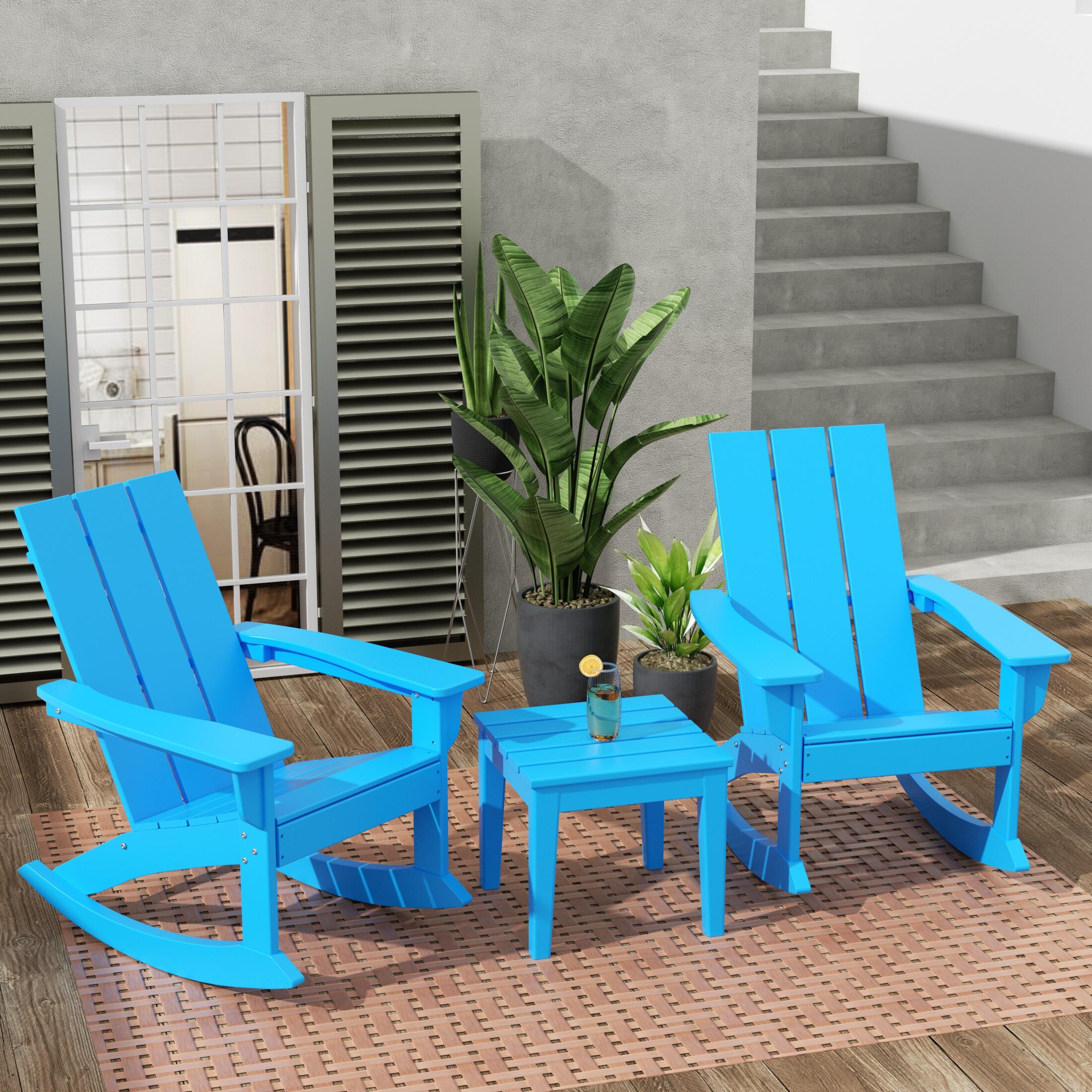 Westin Furniture Shoreside Outdoor Adirondack 2 Chairs with Side Table, Pacific Blue