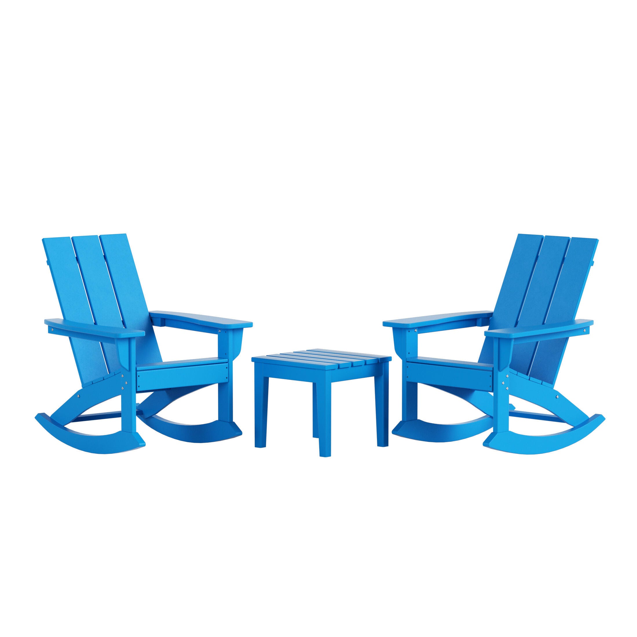 Westin Furniture Shoreside Outdoor Adirondack 2 Chairs with Side Table, Pacific Blue, large