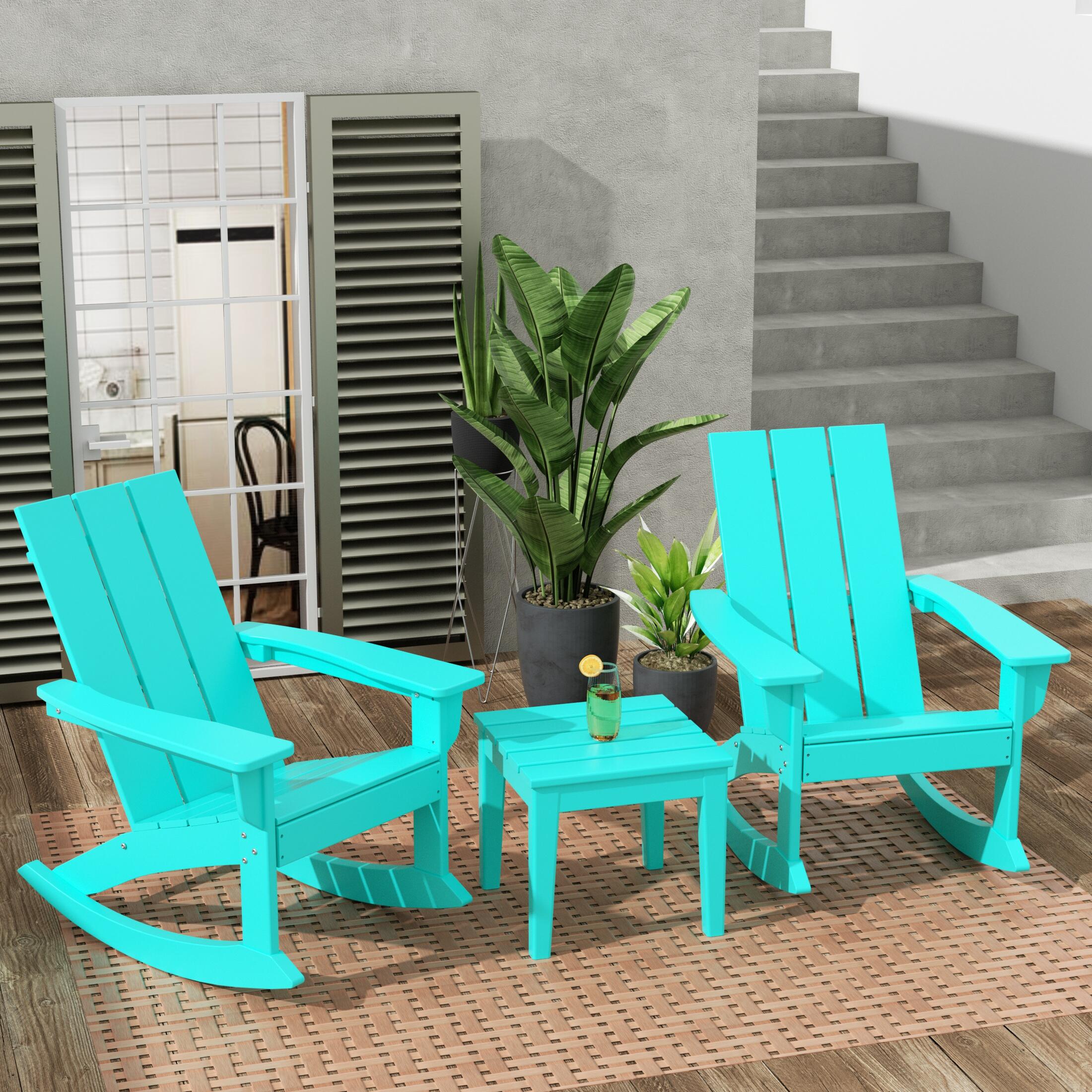 Westin Furniture Shoreside Outdoor Adirondack 2 Chairs with Side Table, Turquoise, large
