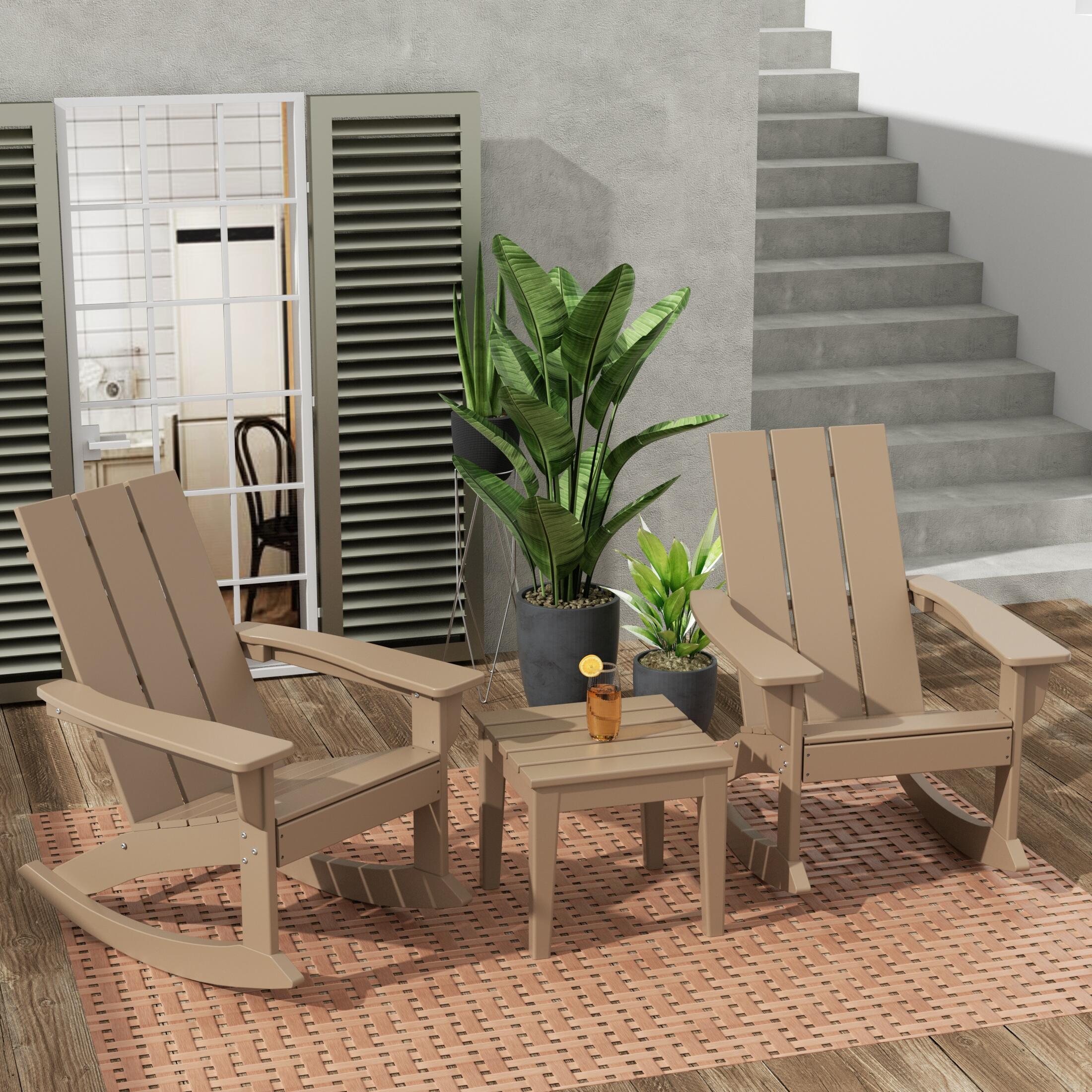 Westin Furniture Shoreside Outdoor Adirondack 2 Chairs with Side Table, Brown
