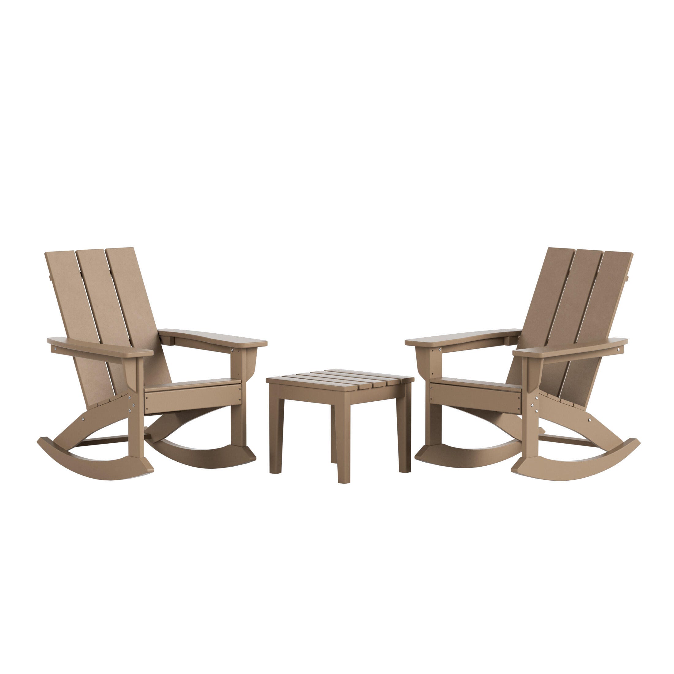 Westin Furniture Shoreside Outdoor Adirondack 2 Chairs with Side Table, Brown, large