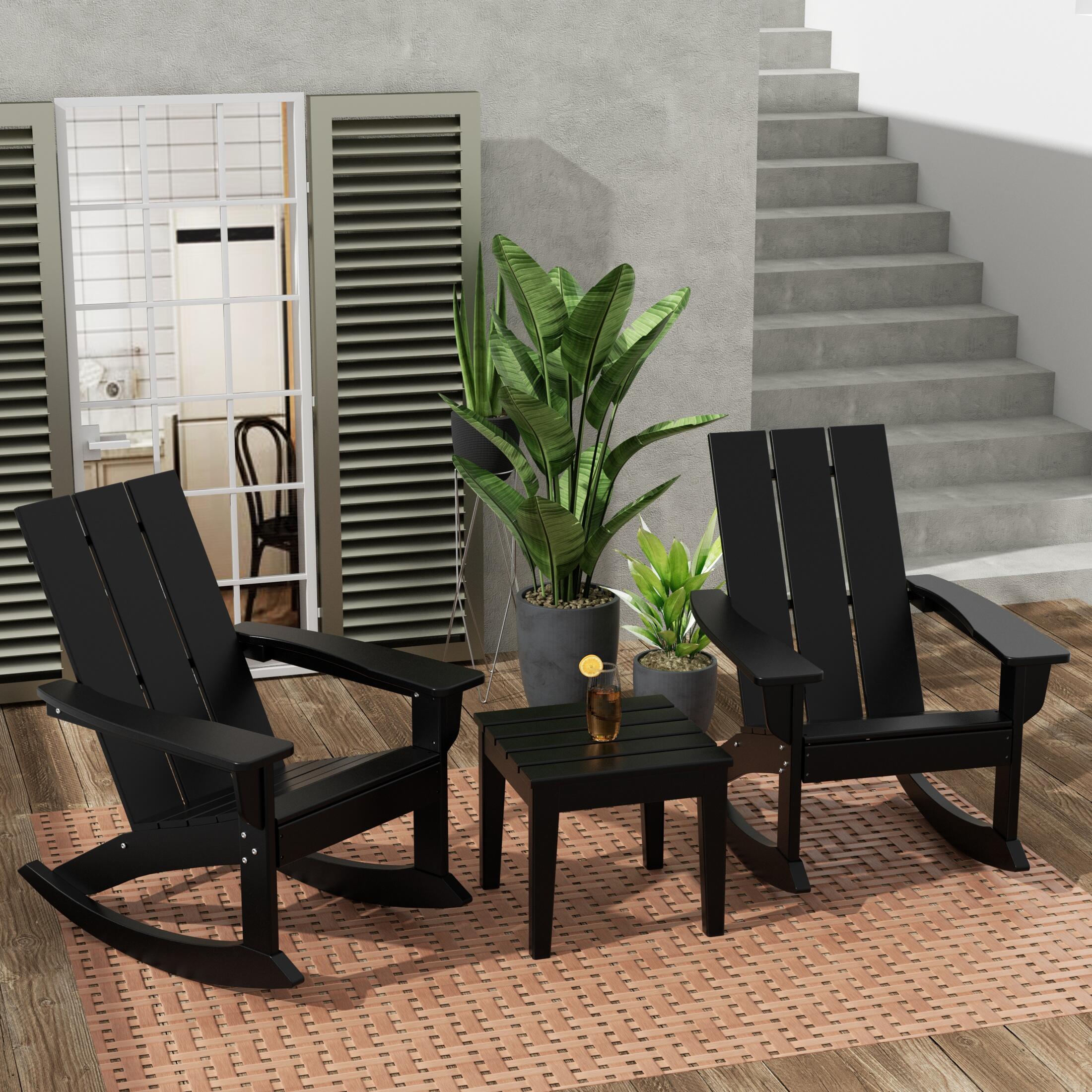 Westin Furniture Shoreside Outdoor Adirondack 2 Chairs with Side Table, Black, rollover