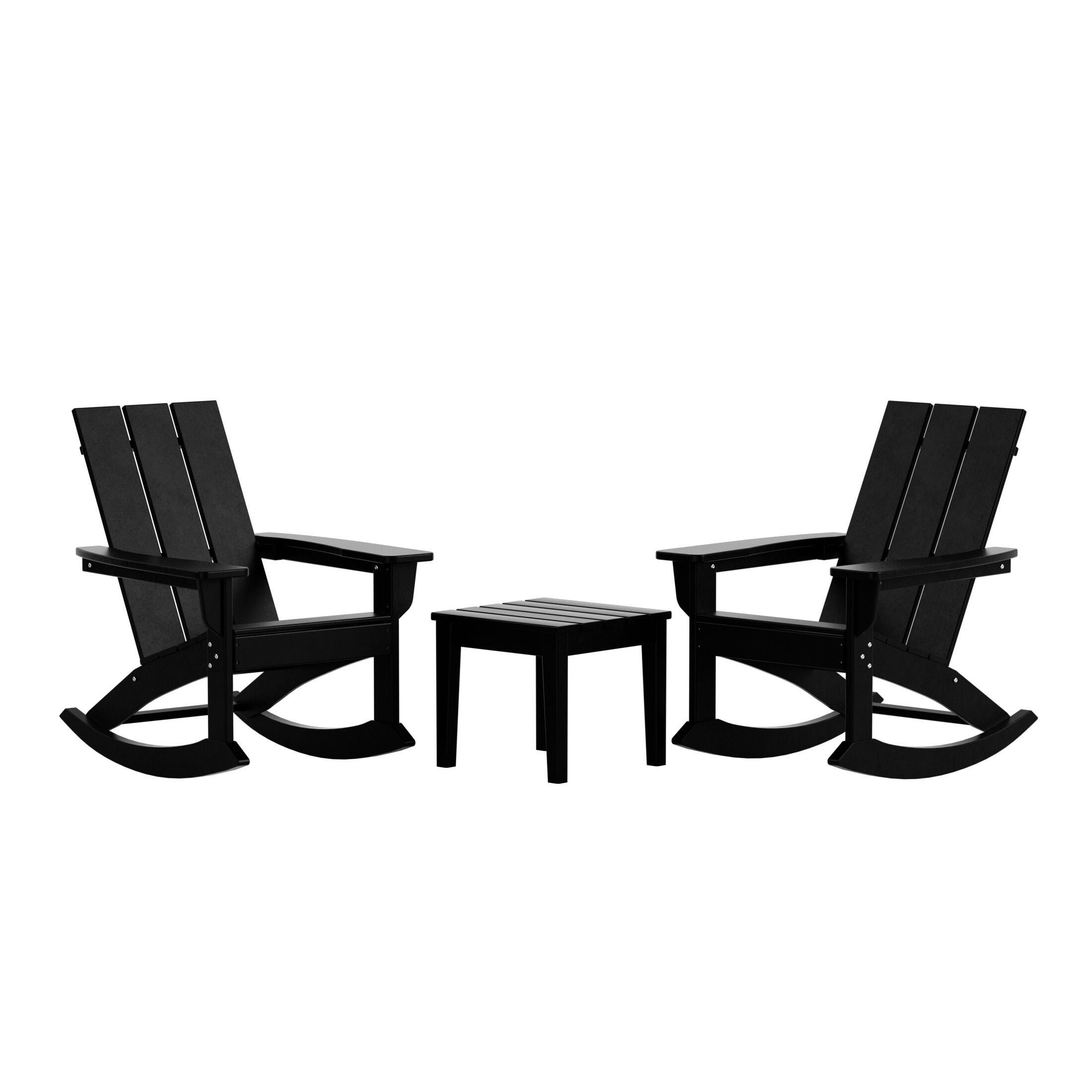 Westin Furniture Shoreside Outdoor Adirondack 2 Chairs with Side Table, Black, large