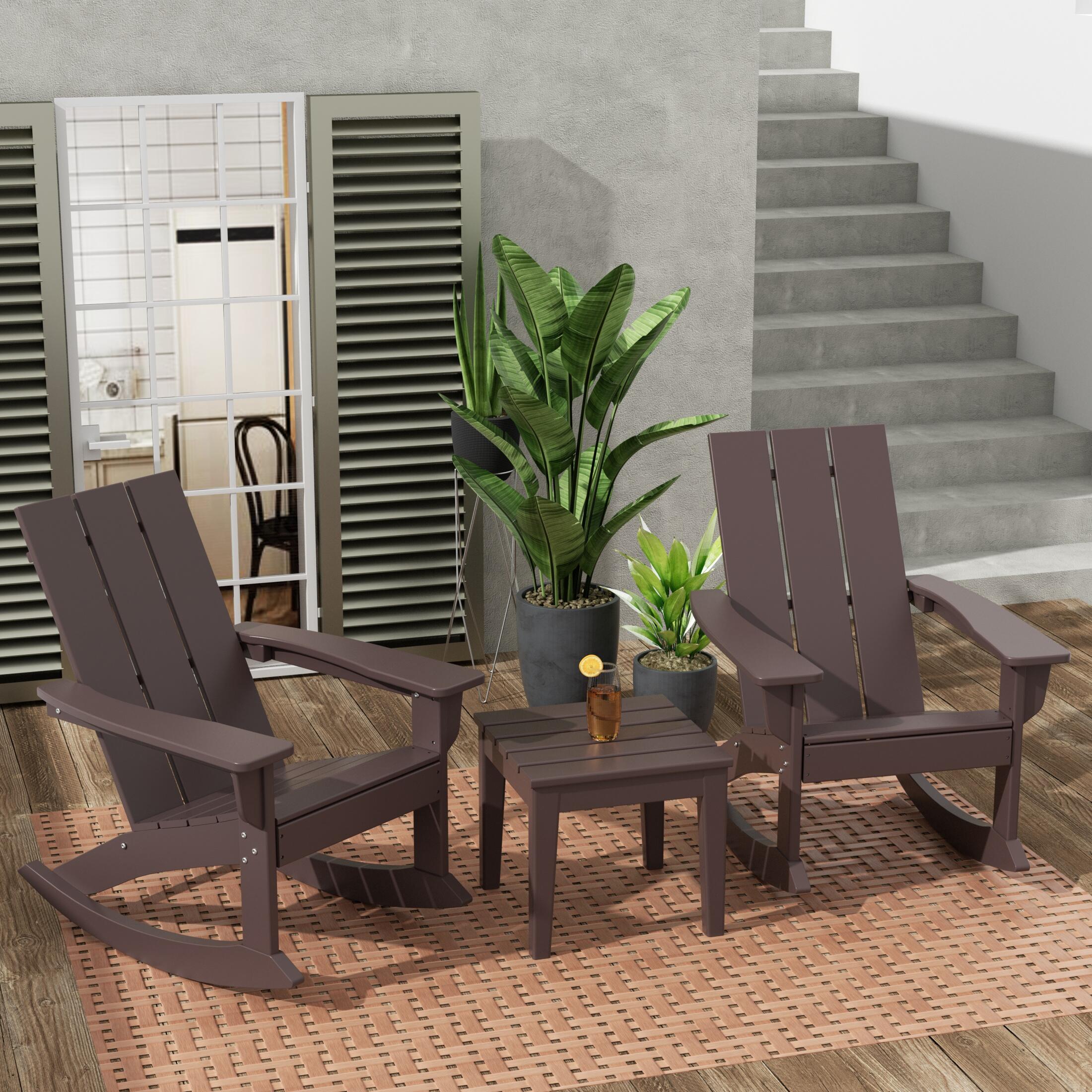 Westin Furniture Shoreside Outdoor Adirondack 2 Chairs with Side Table, Dark Brown, large