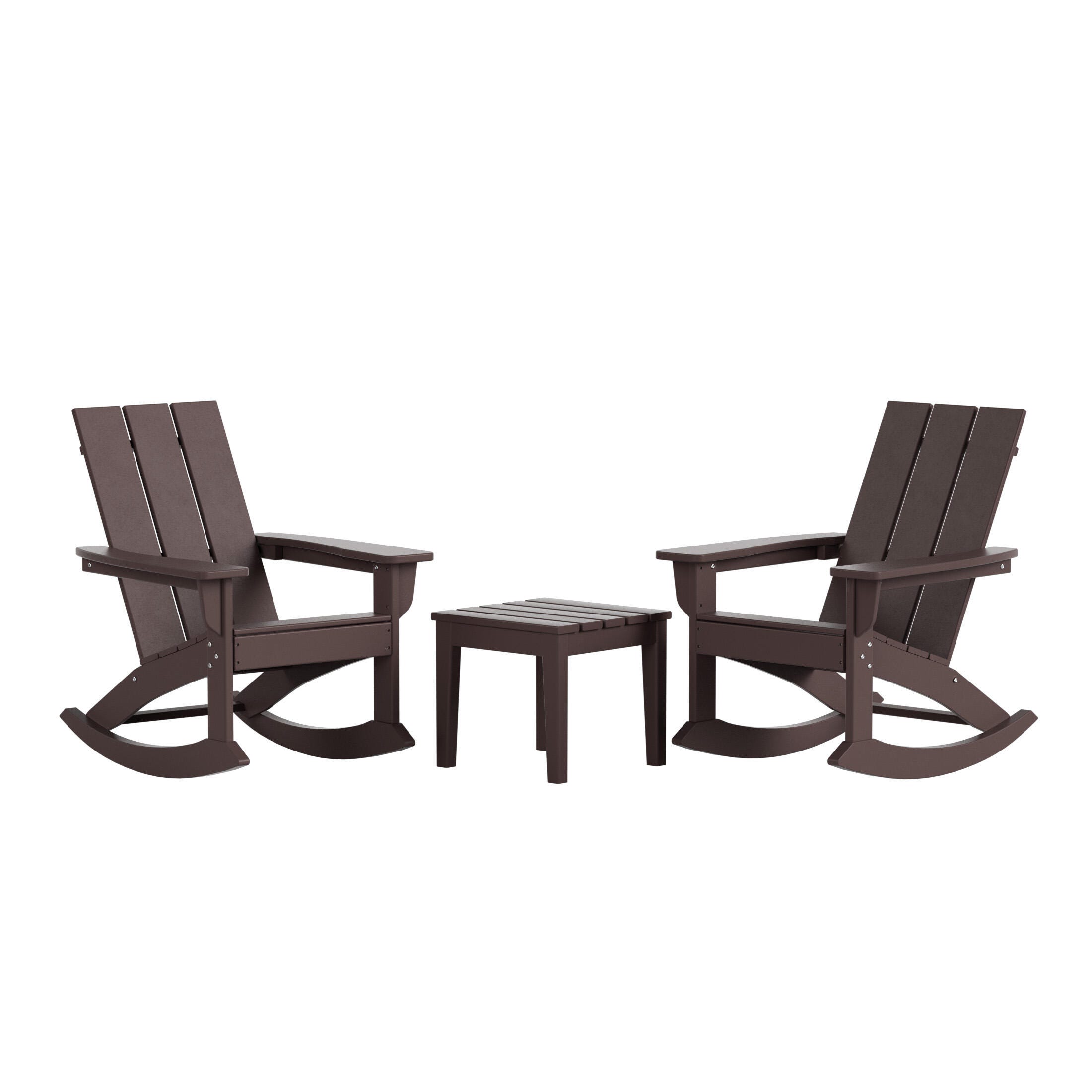 Westin Furniture Shoreside Outdoor Adirondack 2 Chairs with Side Table, Dark Brown, large
