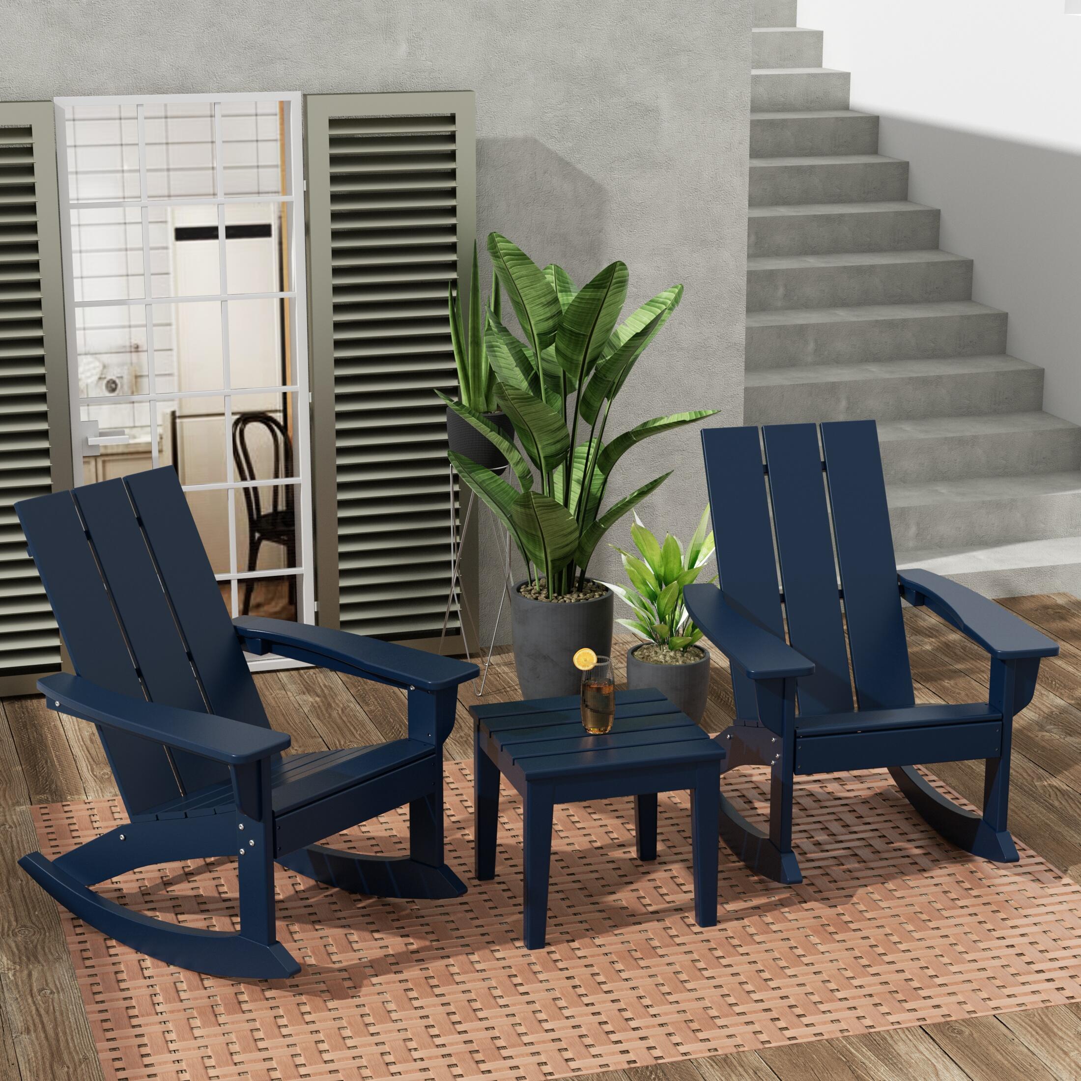 Westin Furniture Shoreside Outdoor Adirondack 2 Chairs with Side Table, Navy Blue, large