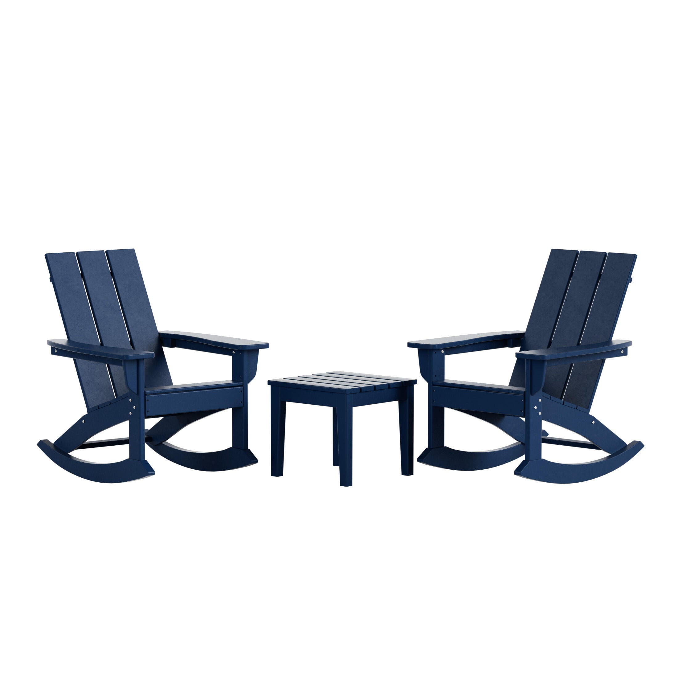 Westin Furniture Shoreside Outdoor Adirondack 2 Chairs with Side Table, Navy Blue, large
