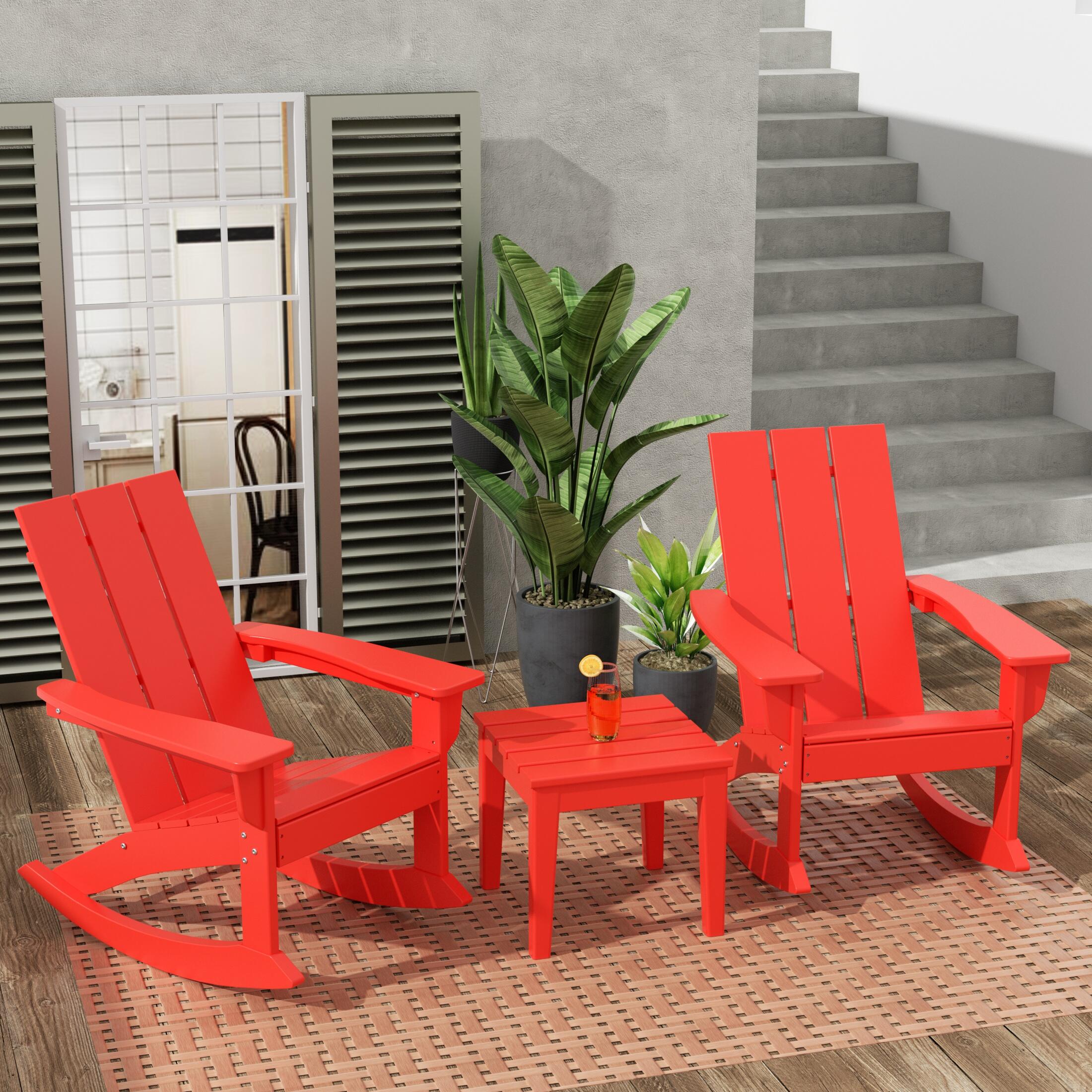Westin Furniture Shoreside Outdoor Adirondack 2 Chairs with Side Table, Red, rollover